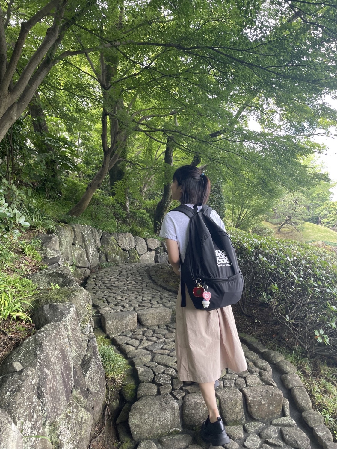 CDG Backpack Black, Human Made Heart Keyring Red 착용 스타일