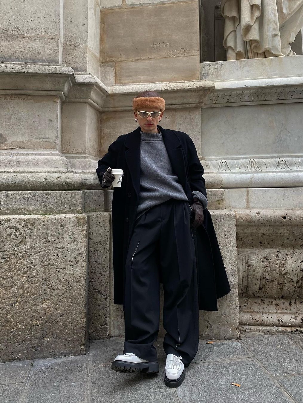 Zara x Ader Error Wool Blend Oversize Coat Black, Undermycar Legion.02 Balmacaan Oversized Wool Coat Black 착용 스타일 - 3