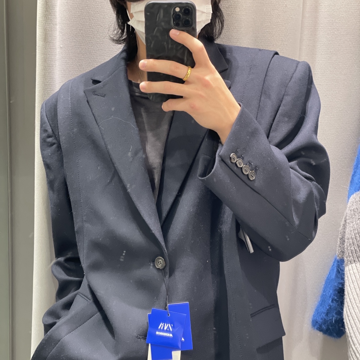 Zara x Ader Error Oversize Blazer Navy 착용 스타일