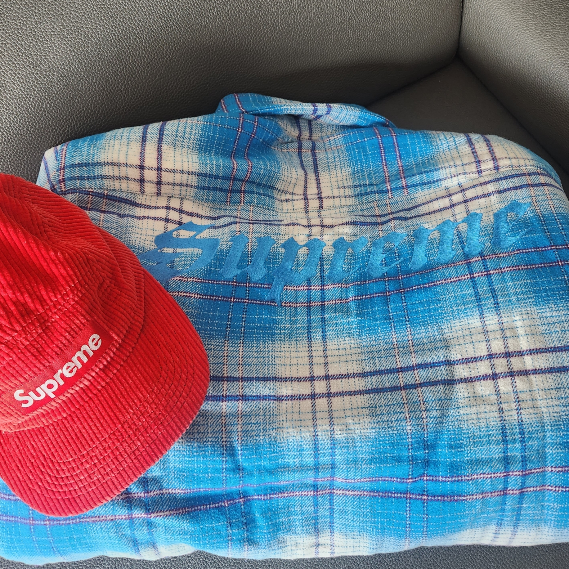 Supreme Lined Flannel Snap Shirt Blue - 23FW 착용 스타일