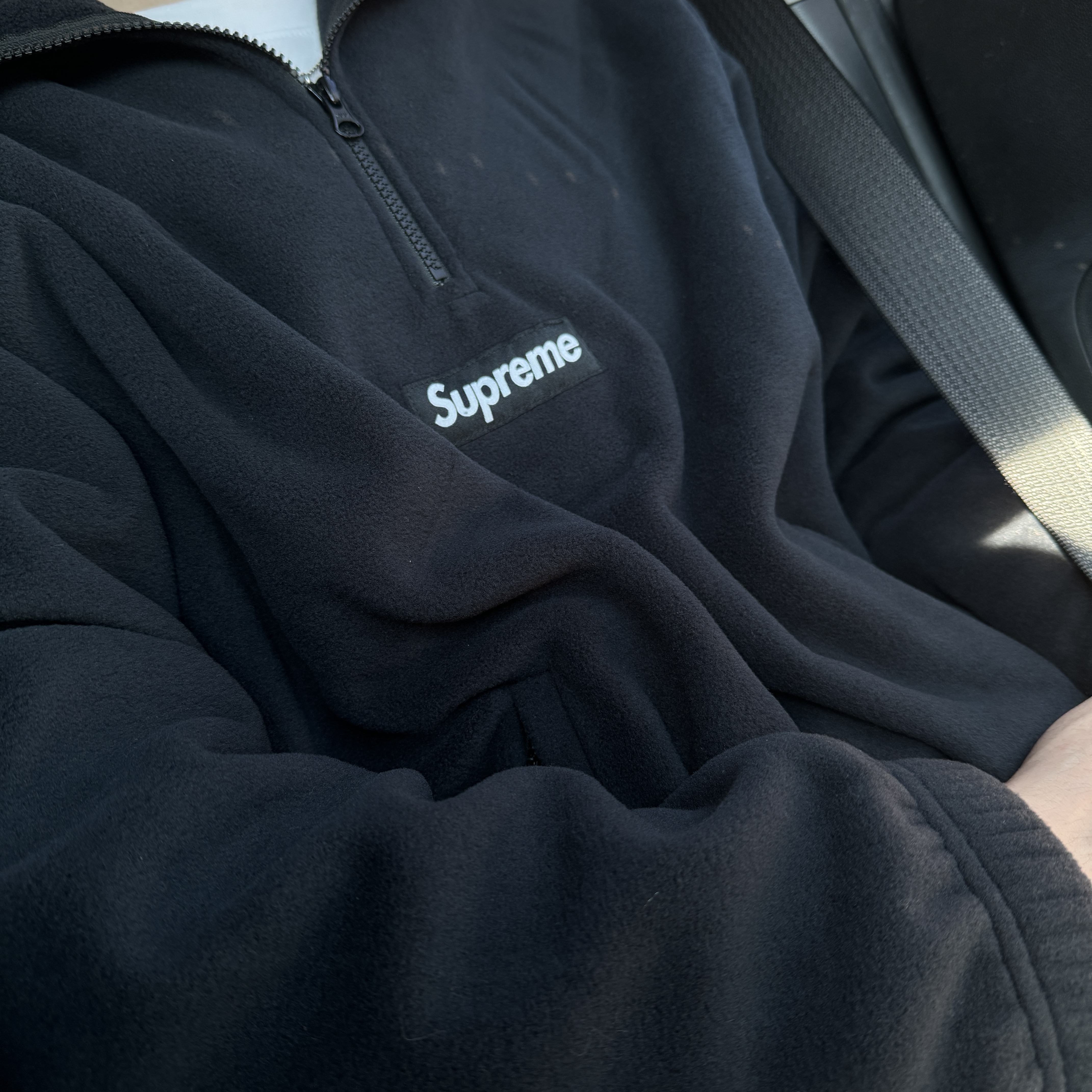 Supreme Polartec Facemask Half Zip Hooded Sweatshirt Black - 23FW 착용 스타일 - 2