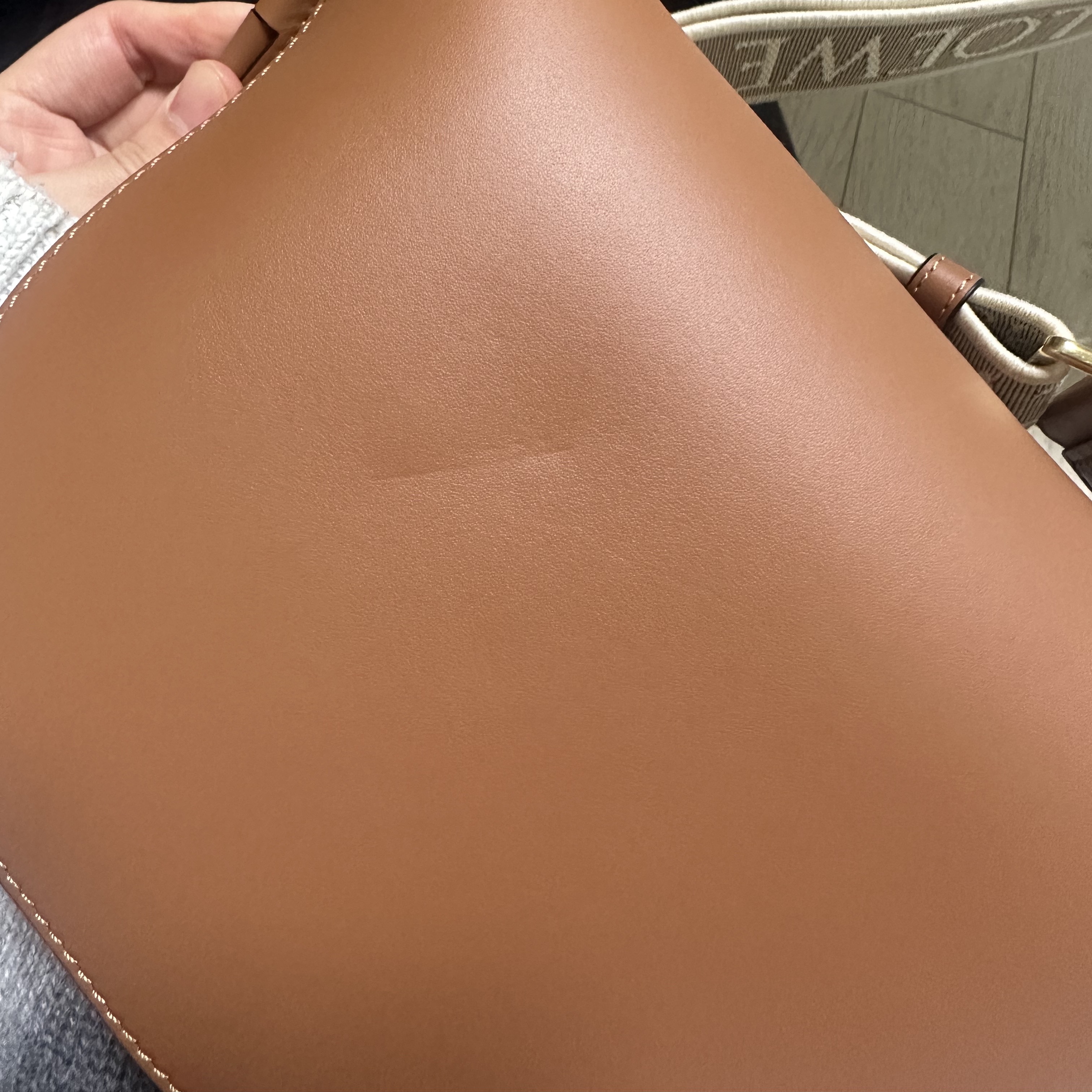Loewe Small Gate Bag In Soft Calfskin and Jacquard Tan 착용 스타일