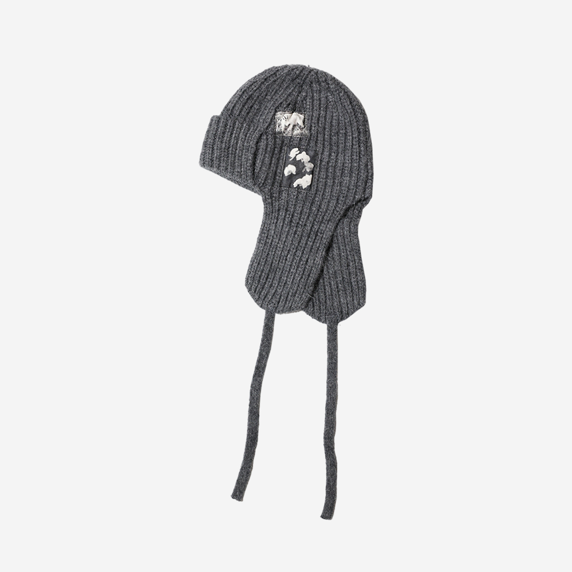 23WTHT001 Saenginstudios Earflap Knit Patch Hat Charcoal