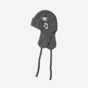 Saenginstudios Earflap Knit Patch Hat Charcoal