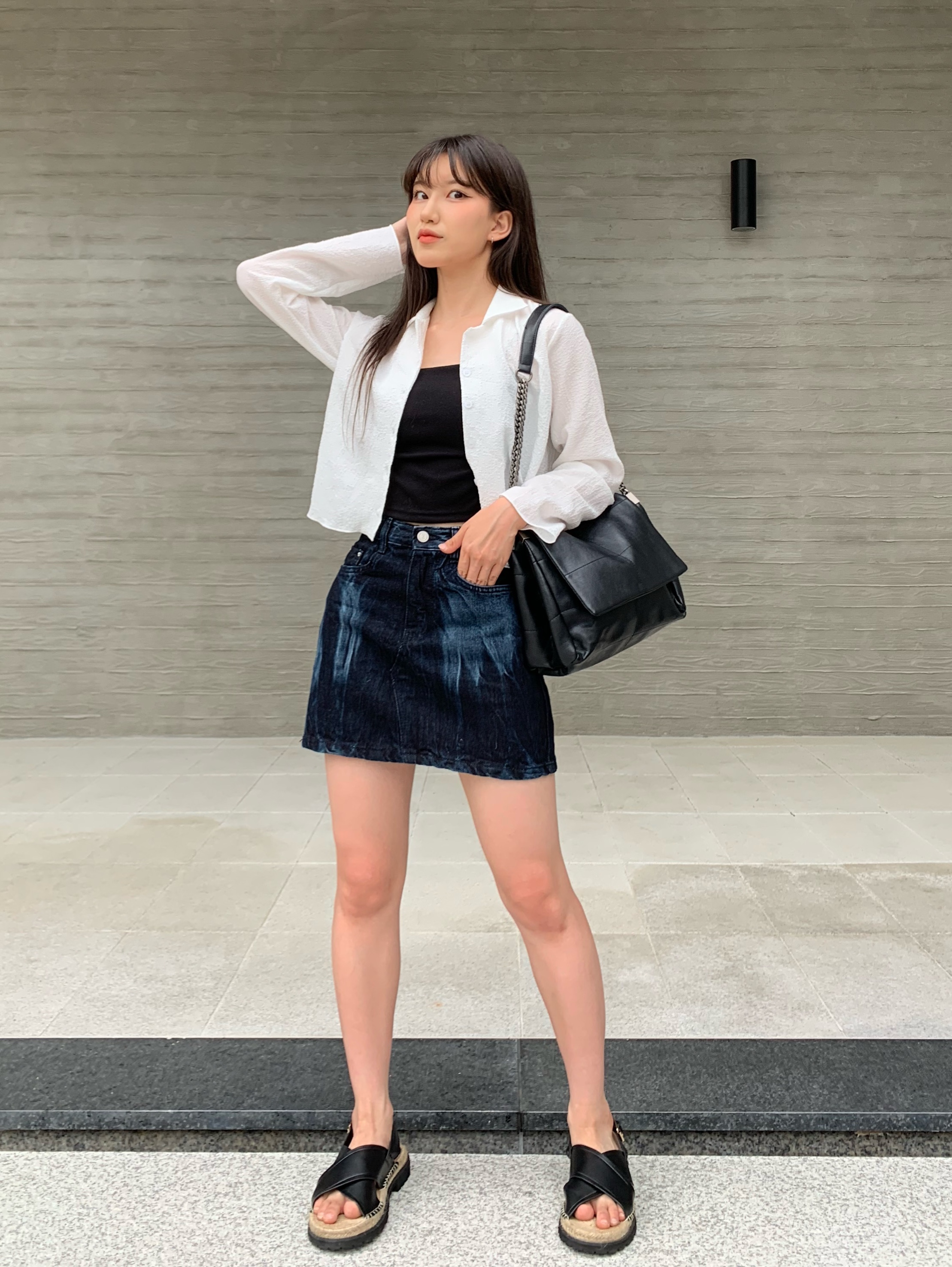 Zara Rock Style Flap Shoulder Bag Black 착용 스타일
