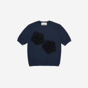 Saenginstudios Flower Lace Hlaf Knit Navy