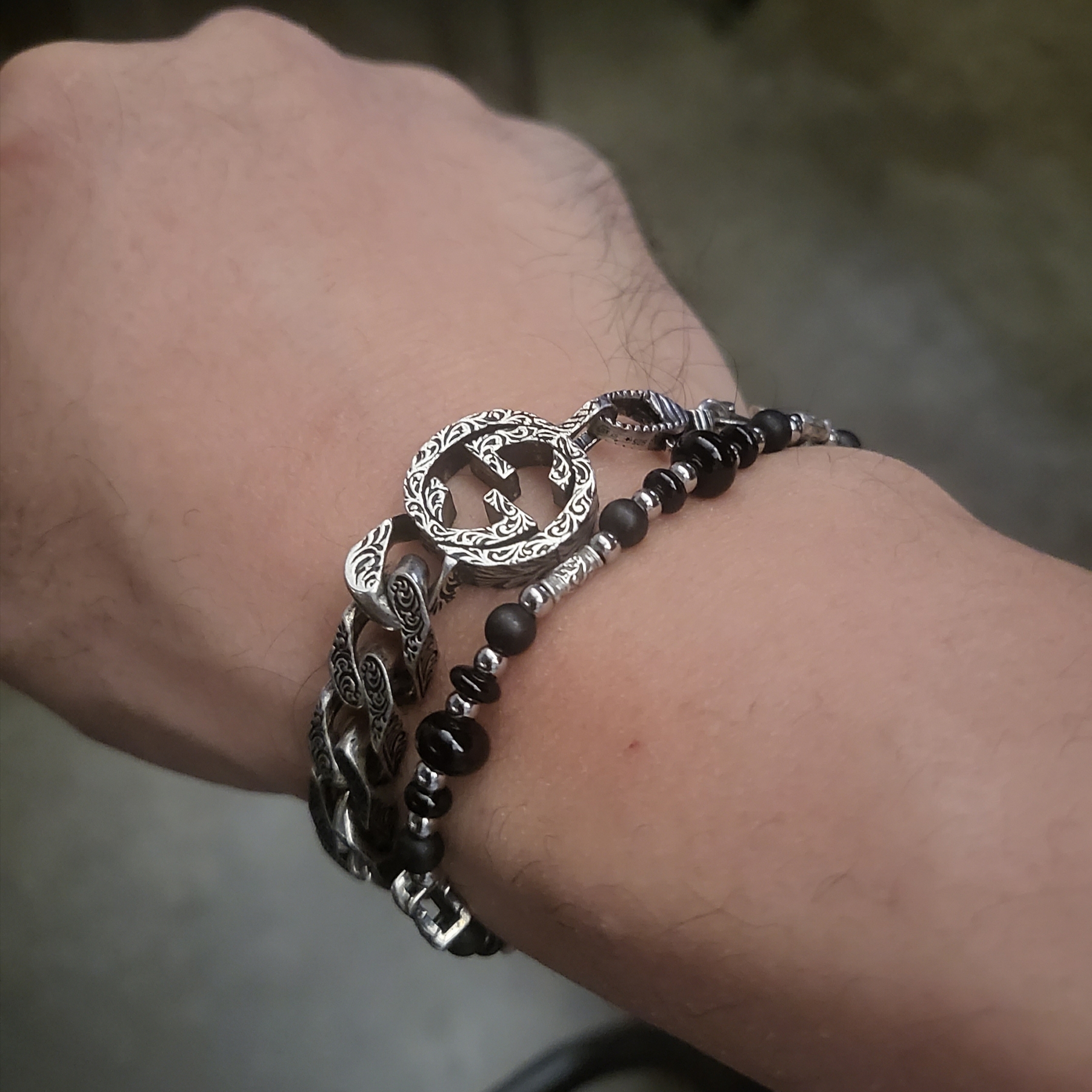 Scudo Garden Karen Beads Bracelet Black, Gucci Interlocking G Chain Bracelet In Silver Silver 착용 스타일