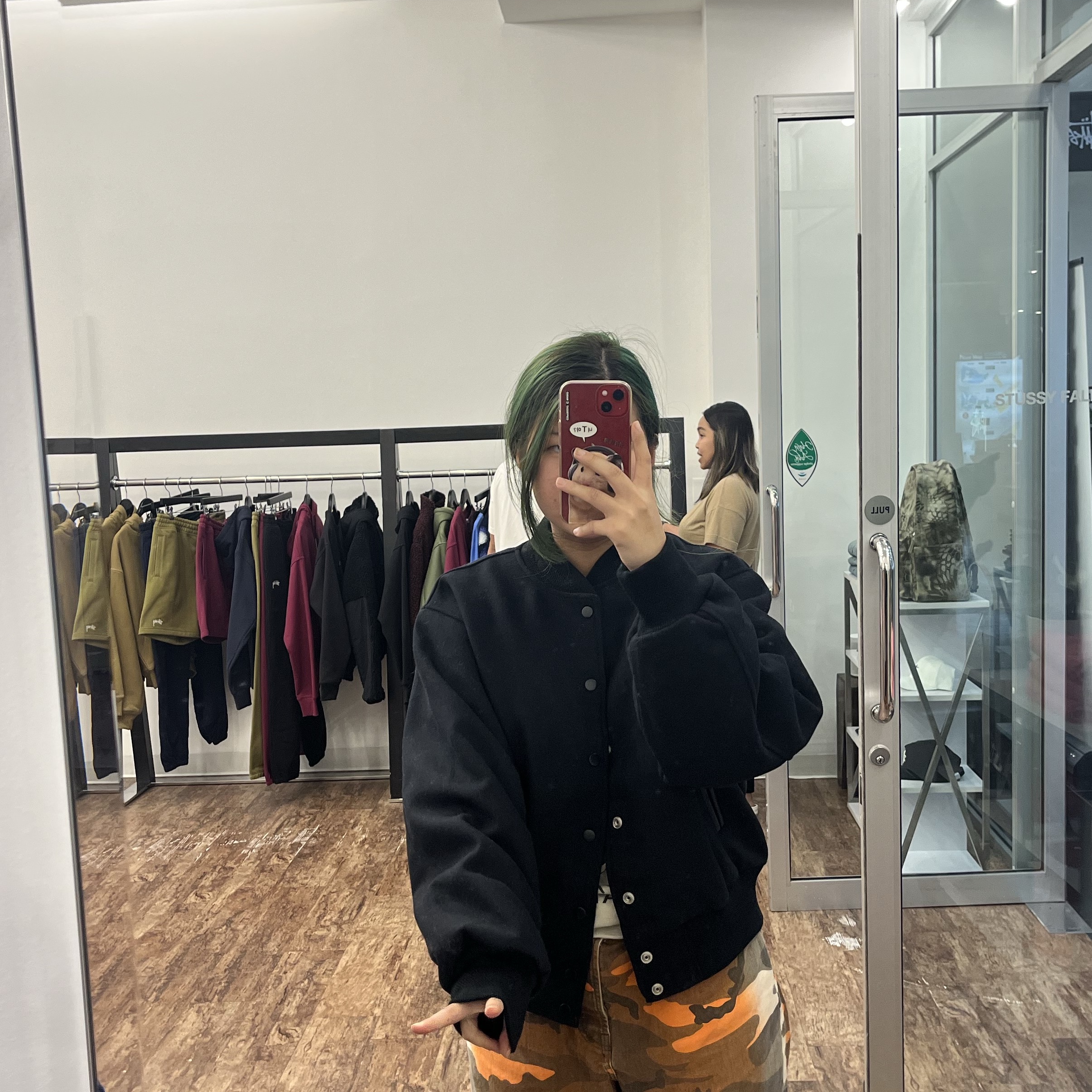 Stussy Sport Melton Varsity Jacket Royal, Stussy Sport Melton Varsity Jacket Black 착용 스타일 - 3