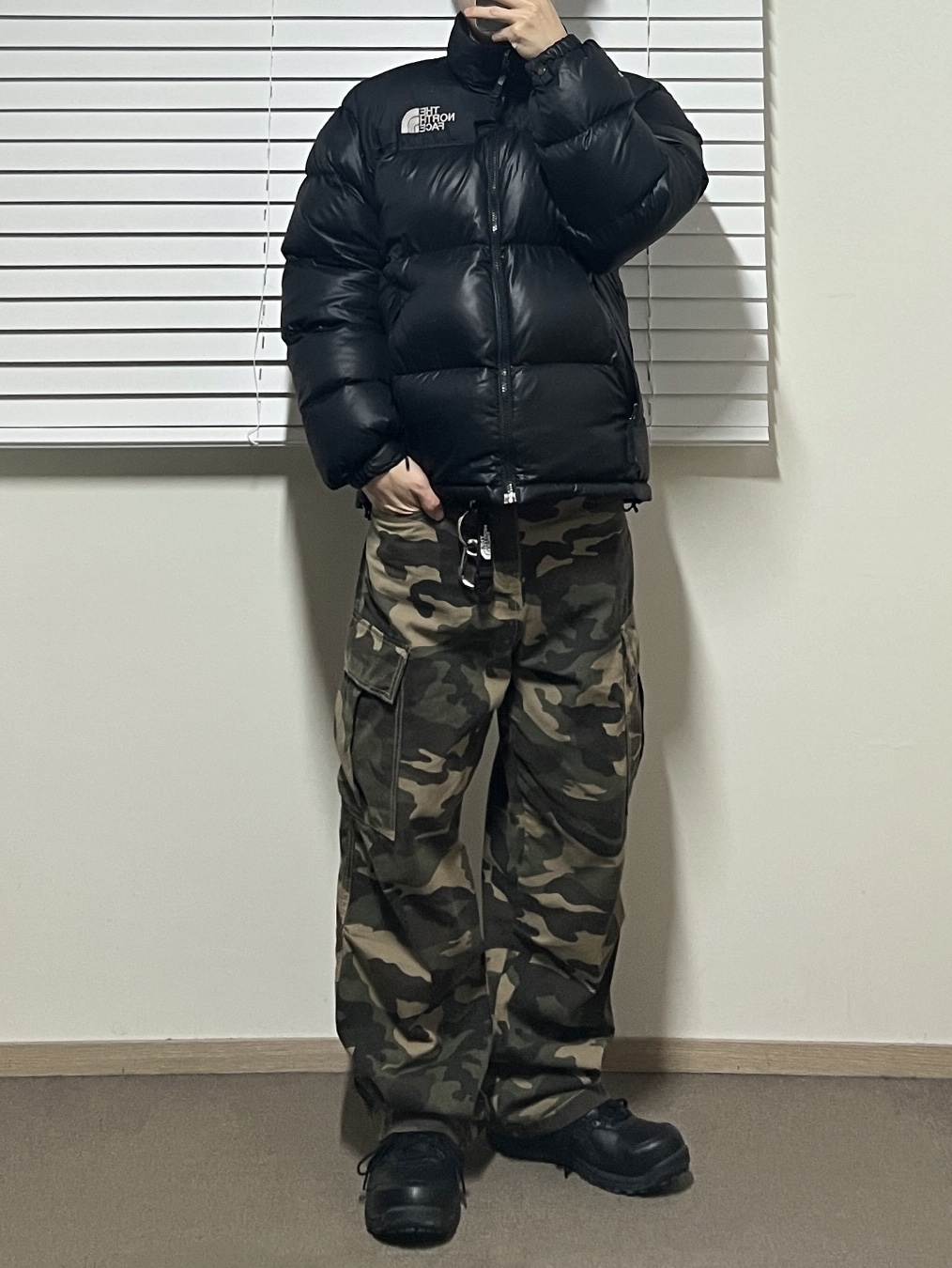 Asics Winjob CP111 Black, The North Face 1996 Retro Nuptse Jacket Black 착용 스타일