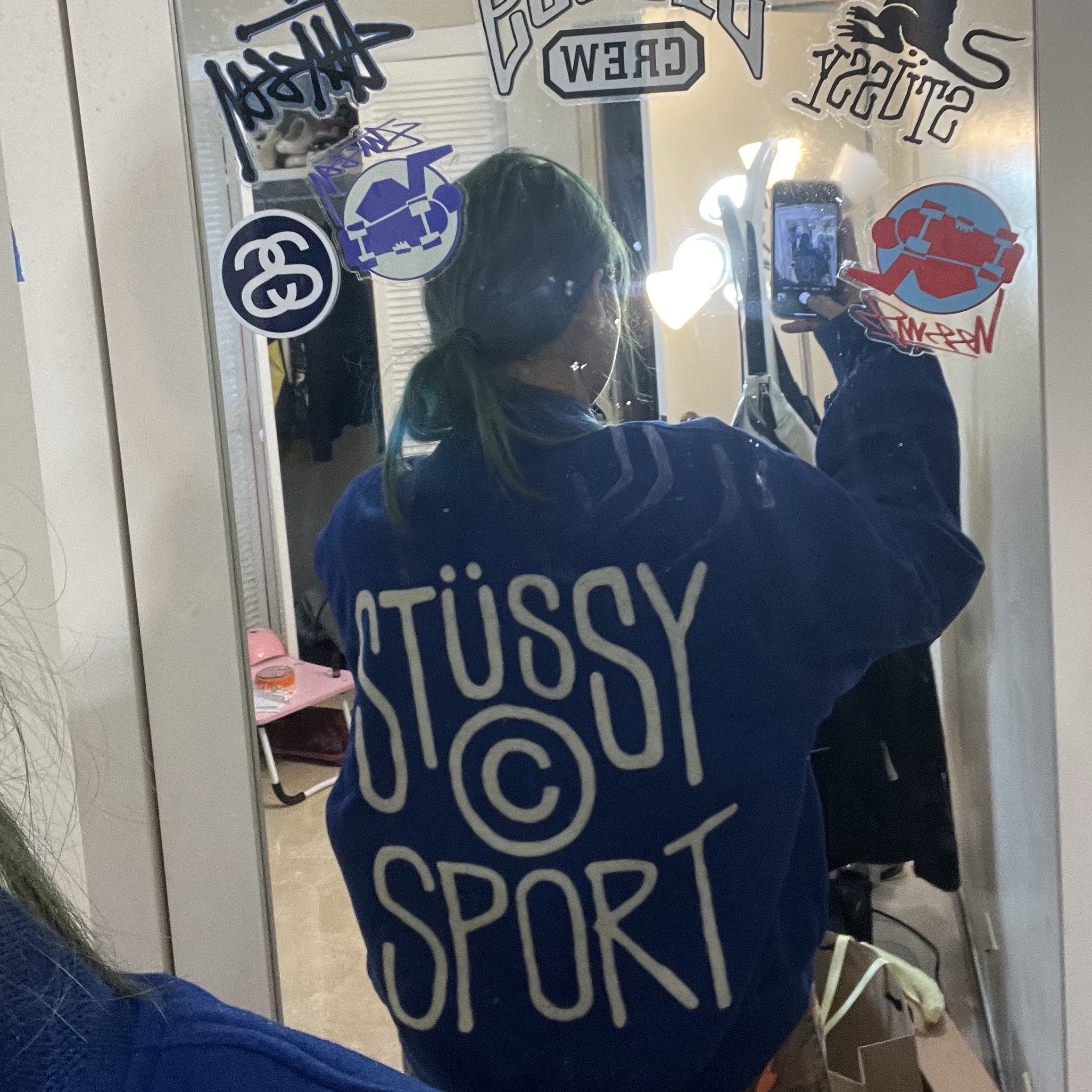 Stussy Sport Melton Varsity Jacket Royal, Stussy Sport Melton Varsity Jacket Black 착용 스타일 - 1