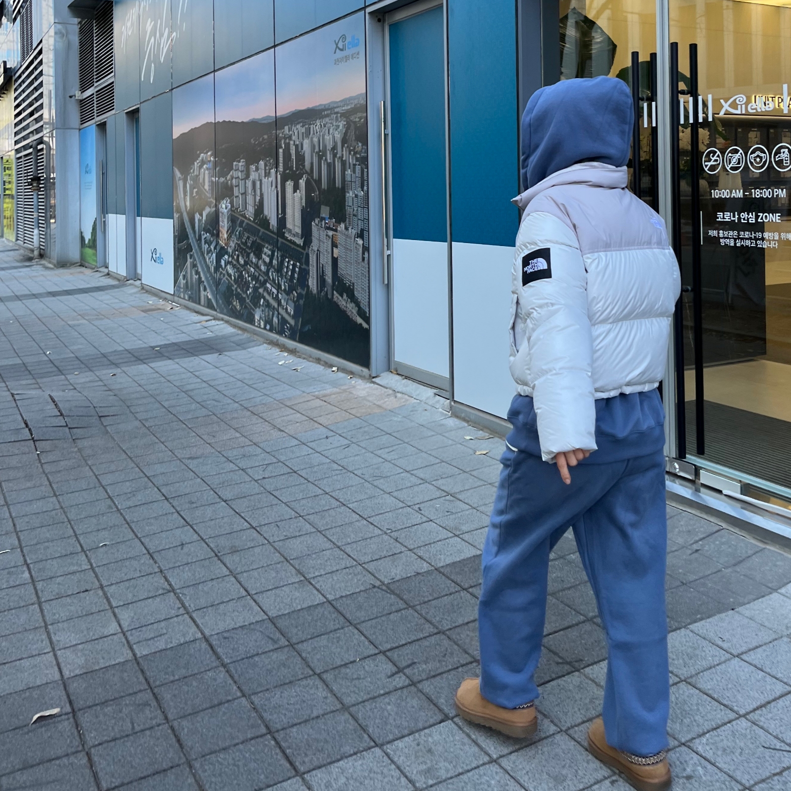 (W) The North Face White Label Novelty Nuptse Down Jacket Ice Gray, (W) UGG Tasman Slipper Chestnut 착용 스타일