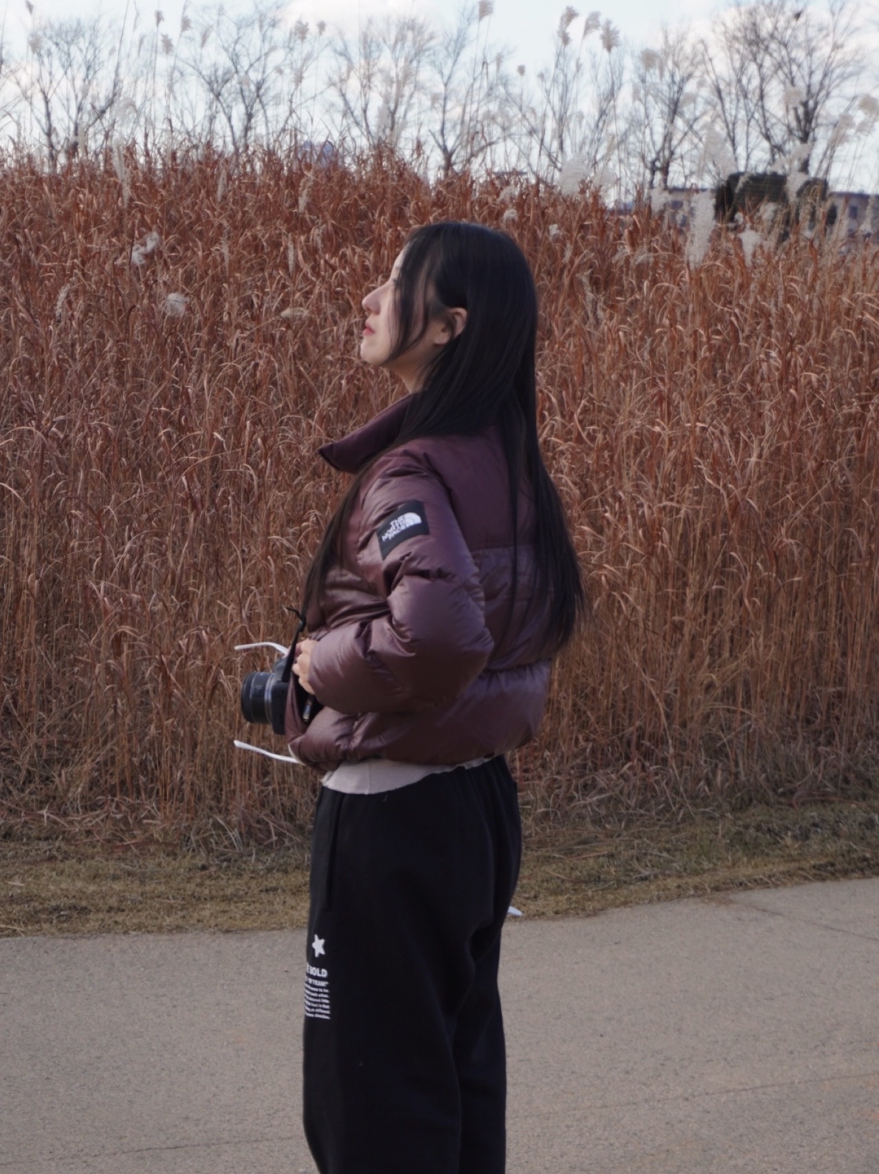 (W) The North Face White Label Novelty Nuptse Down Jacket Cocoa Brown 착용 스타일 - 1