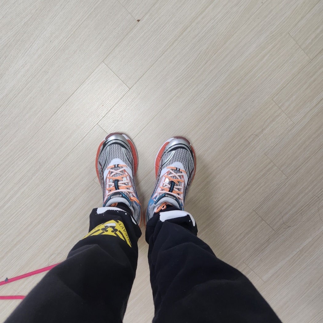 Puma Velophasis Phased Cool Light Gray Chili Powder 착용 스타일
