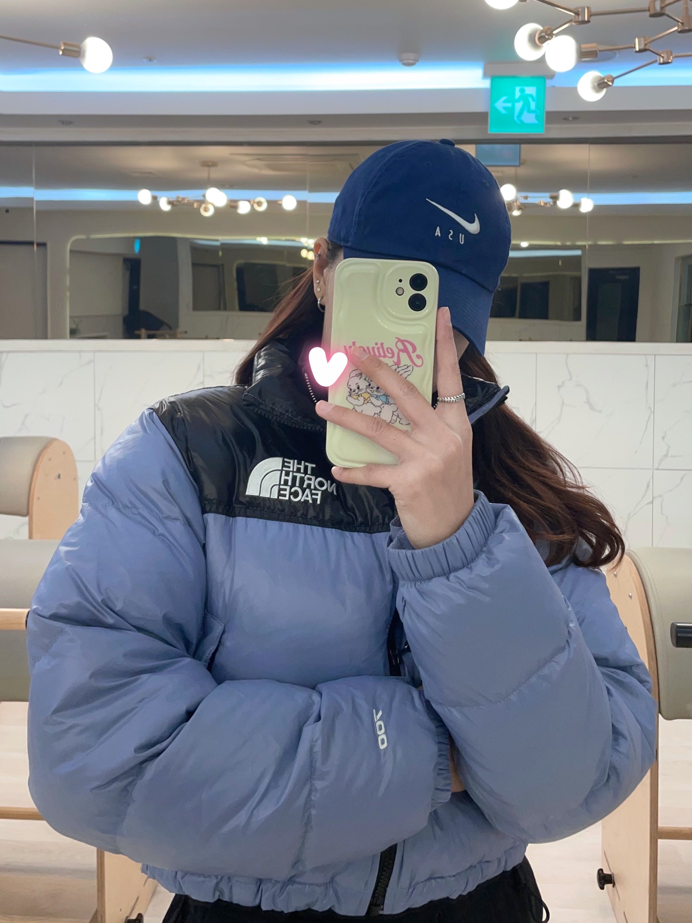 (W) The North Face Nuptse Short Jacket Folk Blue, (W) Nike Club Fleece Pants Black - US/EU 착용 스타일 - 1