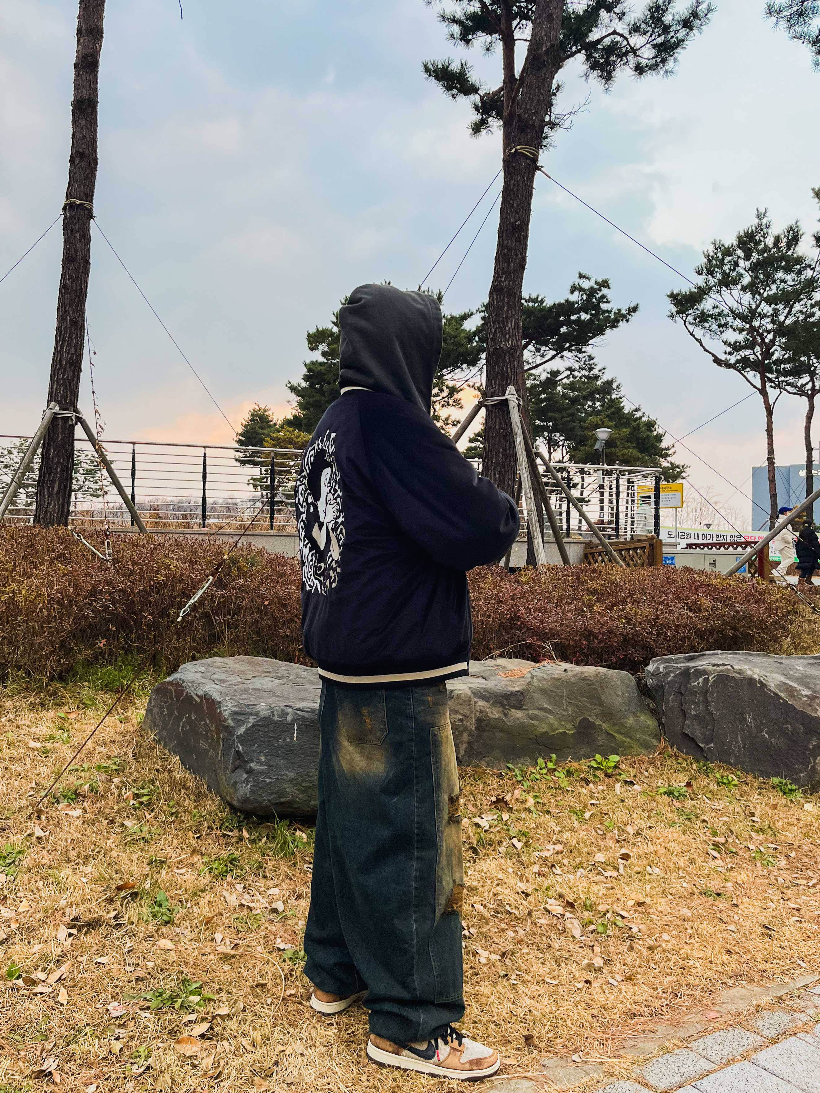 Ourpas 075 Ivy League Hoodie Washed Gray, Nike Dunk Low PRM Head to Head 착용 스타일 - 1