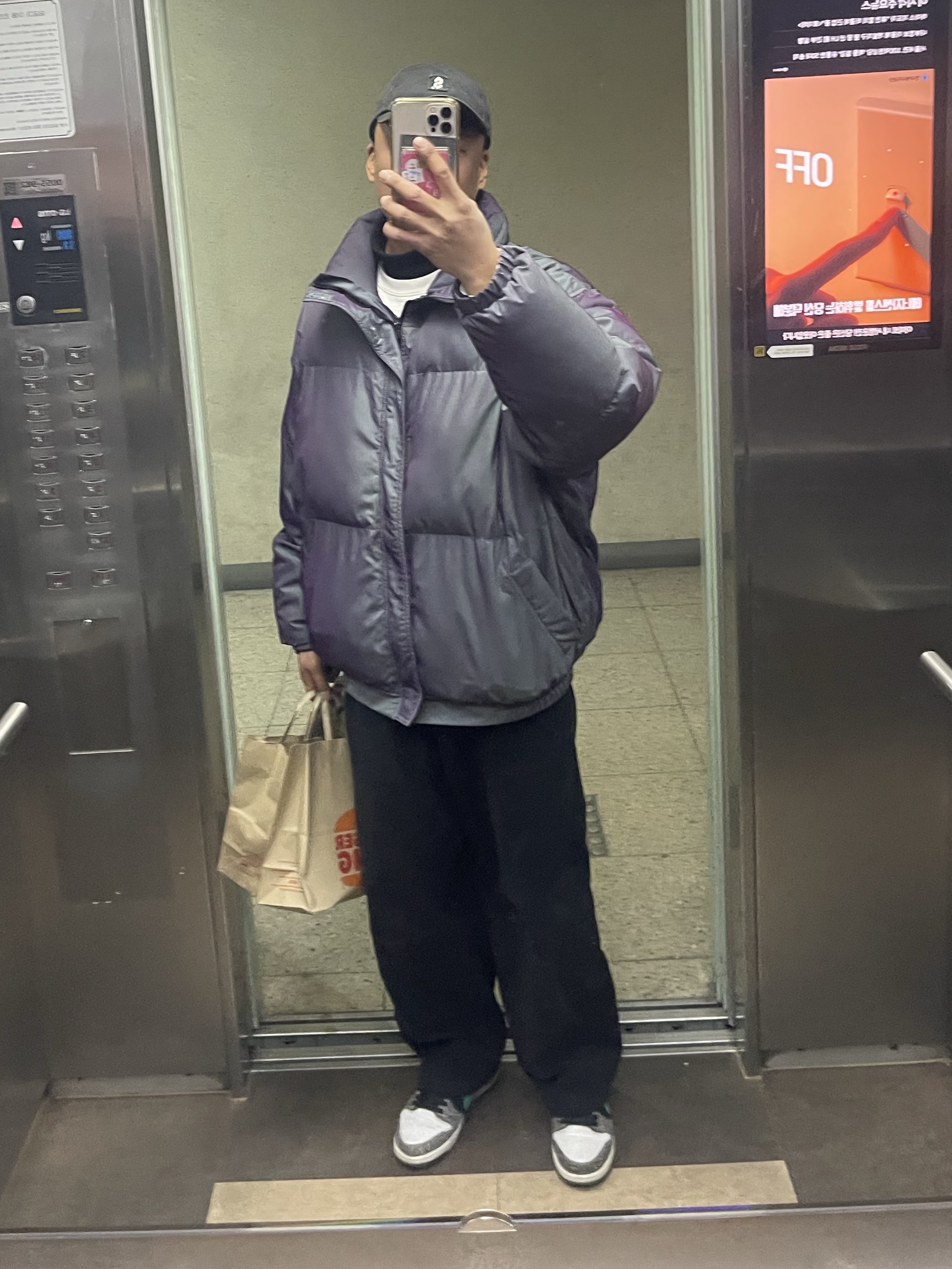 Supreme $ Patch 6-Panel Black - 23SS, Essentials Puffer Jacket Iridescent - 20SS 착용 스타일
