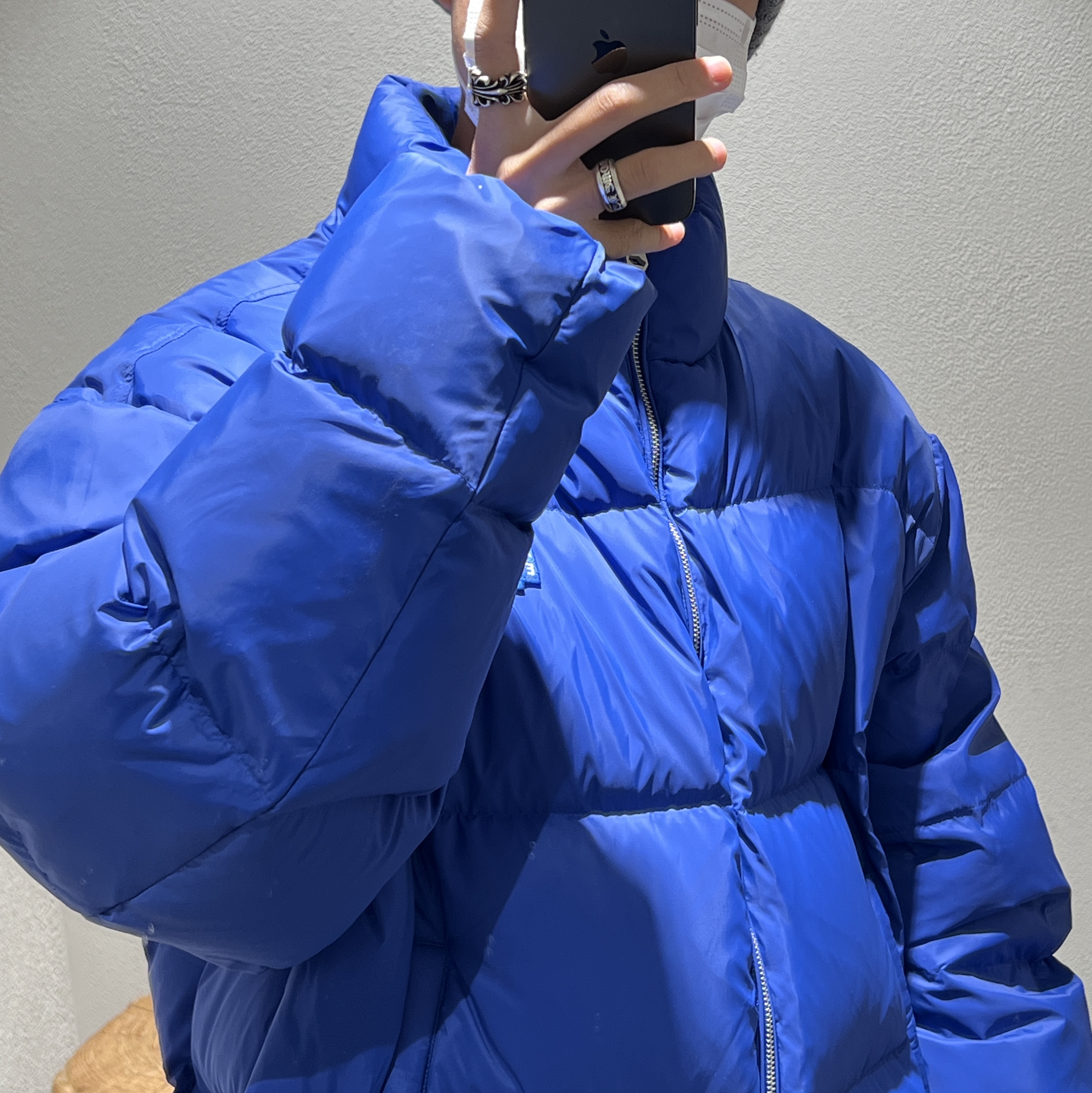 Ader Error Sig; TRS/BL Tag Puffer Jacket 01 Noir, Ader Error Sig; TRS Tag Puffer Jacket 01 Z-Blue 착용 스타일 - 2