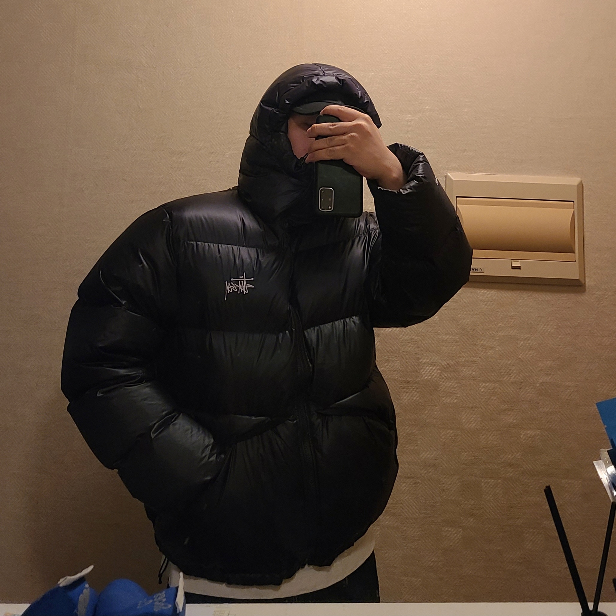 Stussy Down Parka Micro Ripstop Phantom Black 착용 스타일 - 2