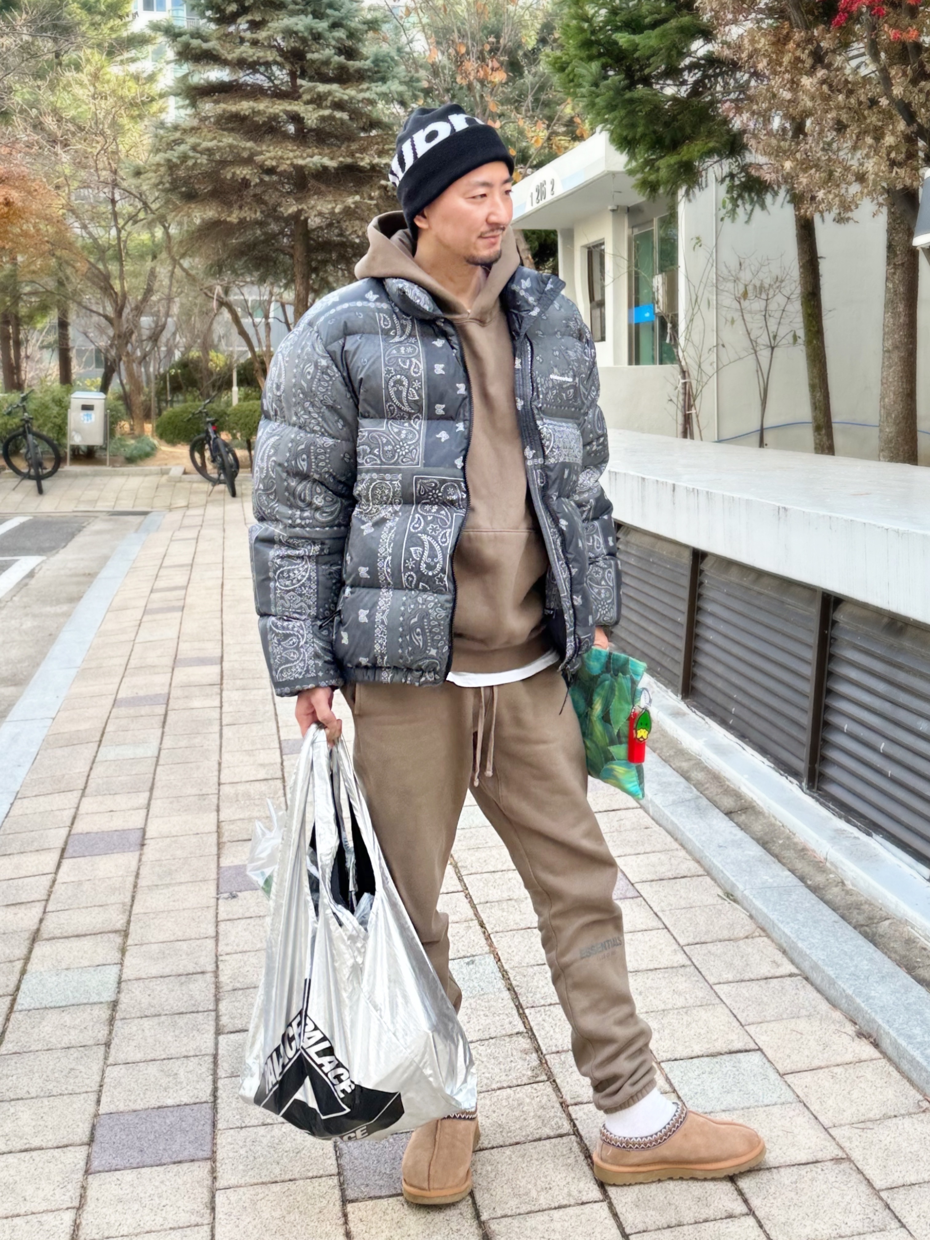 Supreme Big Logo Beanie Black, Essentials Pull-Over Hoodie Harvest - 21FW 착용 스타일