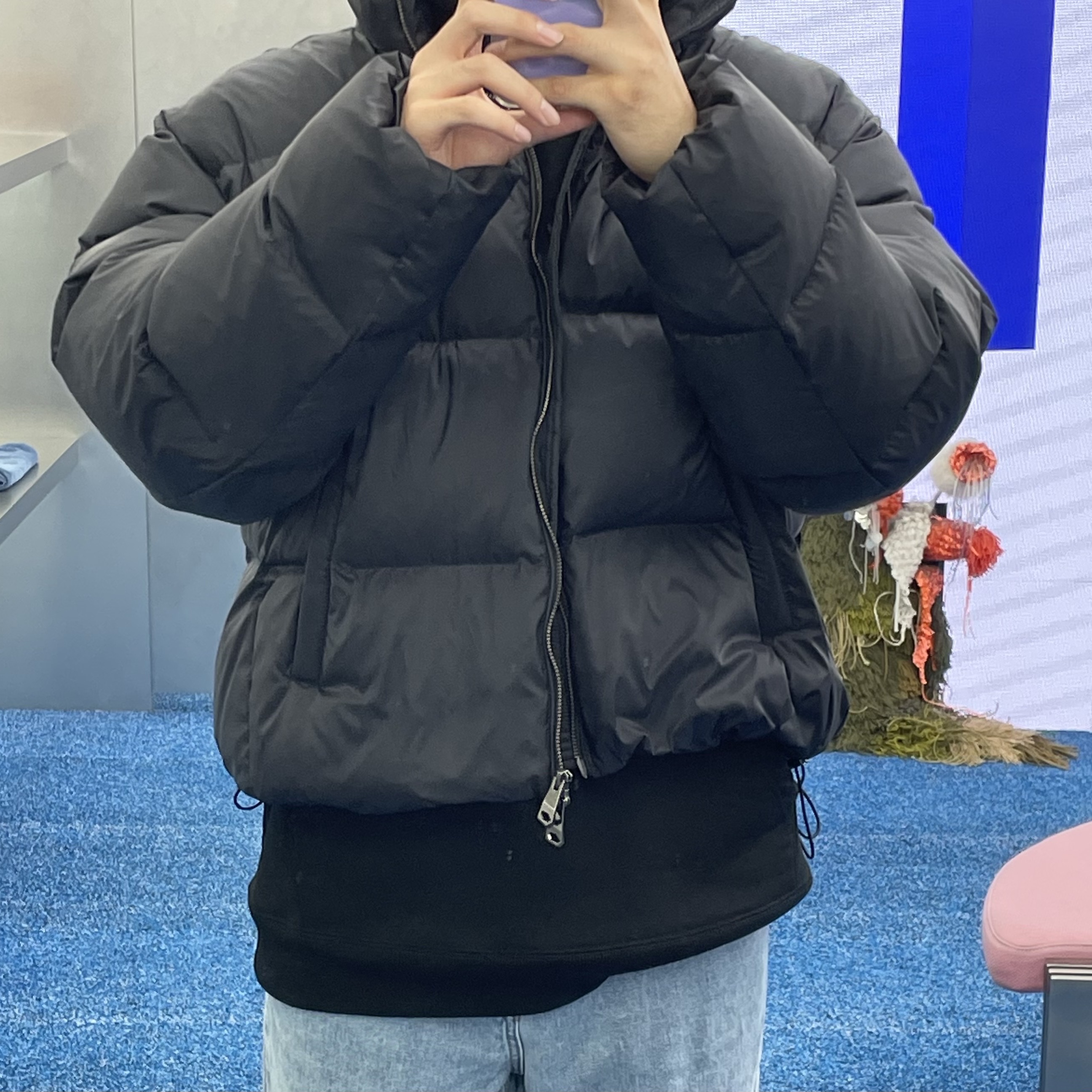 Ader Error Sig; TRS Tag Puffer Jacket 01 Z-Blue, Ader Error Sig; TRS/BL Tag Puffer Jacket 01 Noir 착용 스타일 - 2