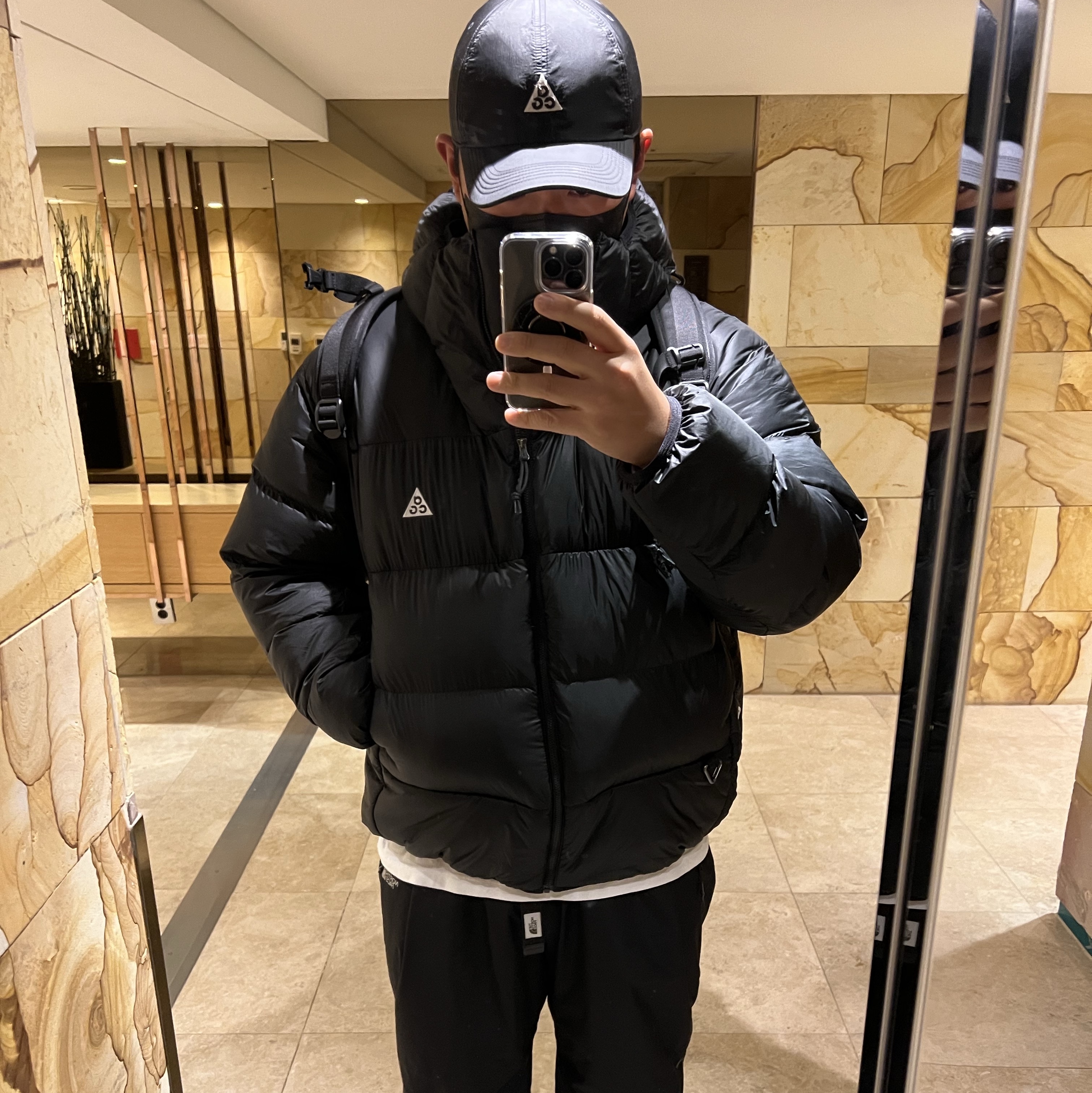 Nike ACG Therma-Fit ADV Lunar Lake Puffer Jacket Black - Asia, Nike ACG Trail Cap Black 착용 스타일 - 1