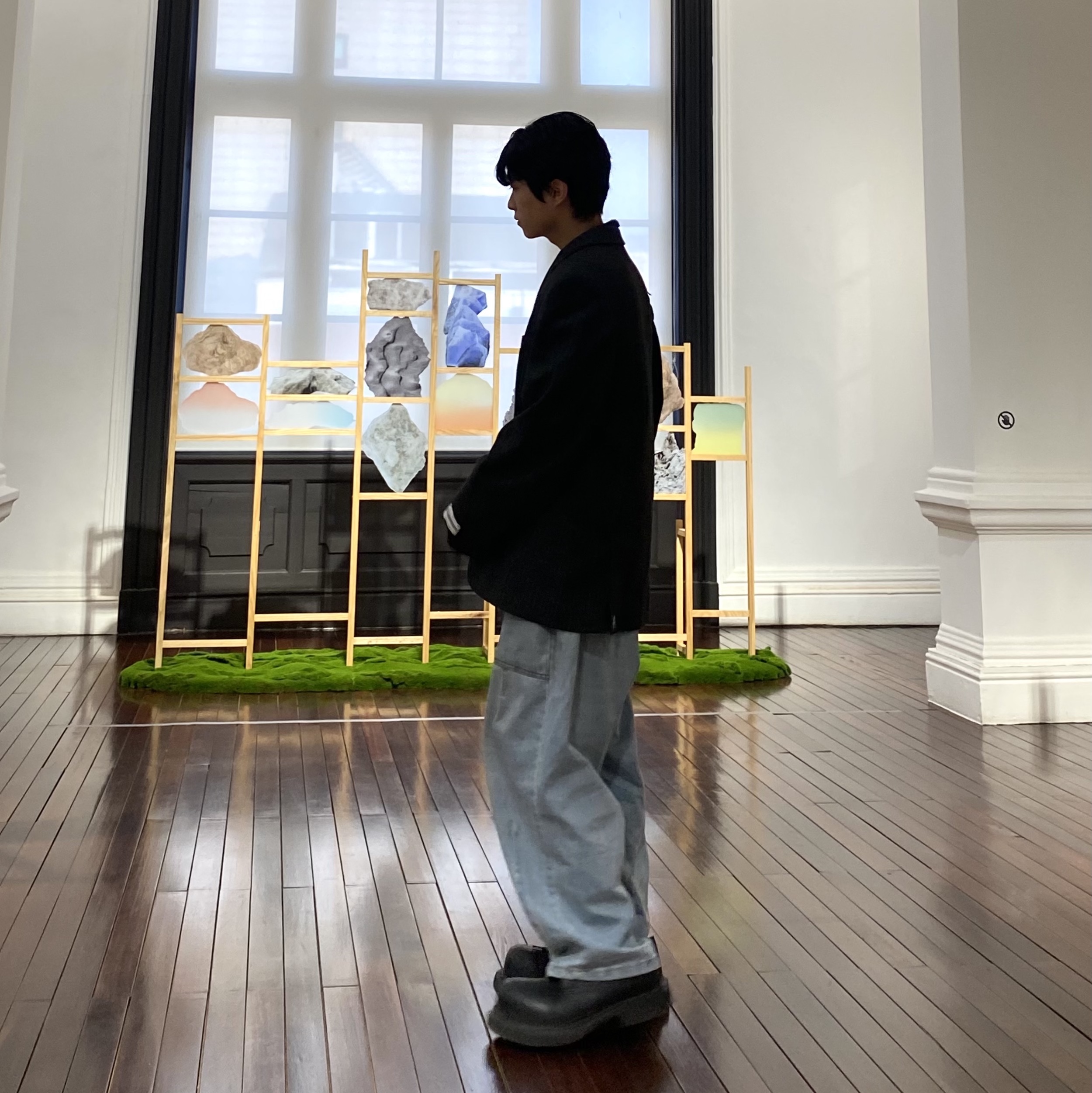 Zara x Ader Error Striped Oversize Blazer Grey, Balenciaga Steroid Derby Black 착용 스타일 - 2