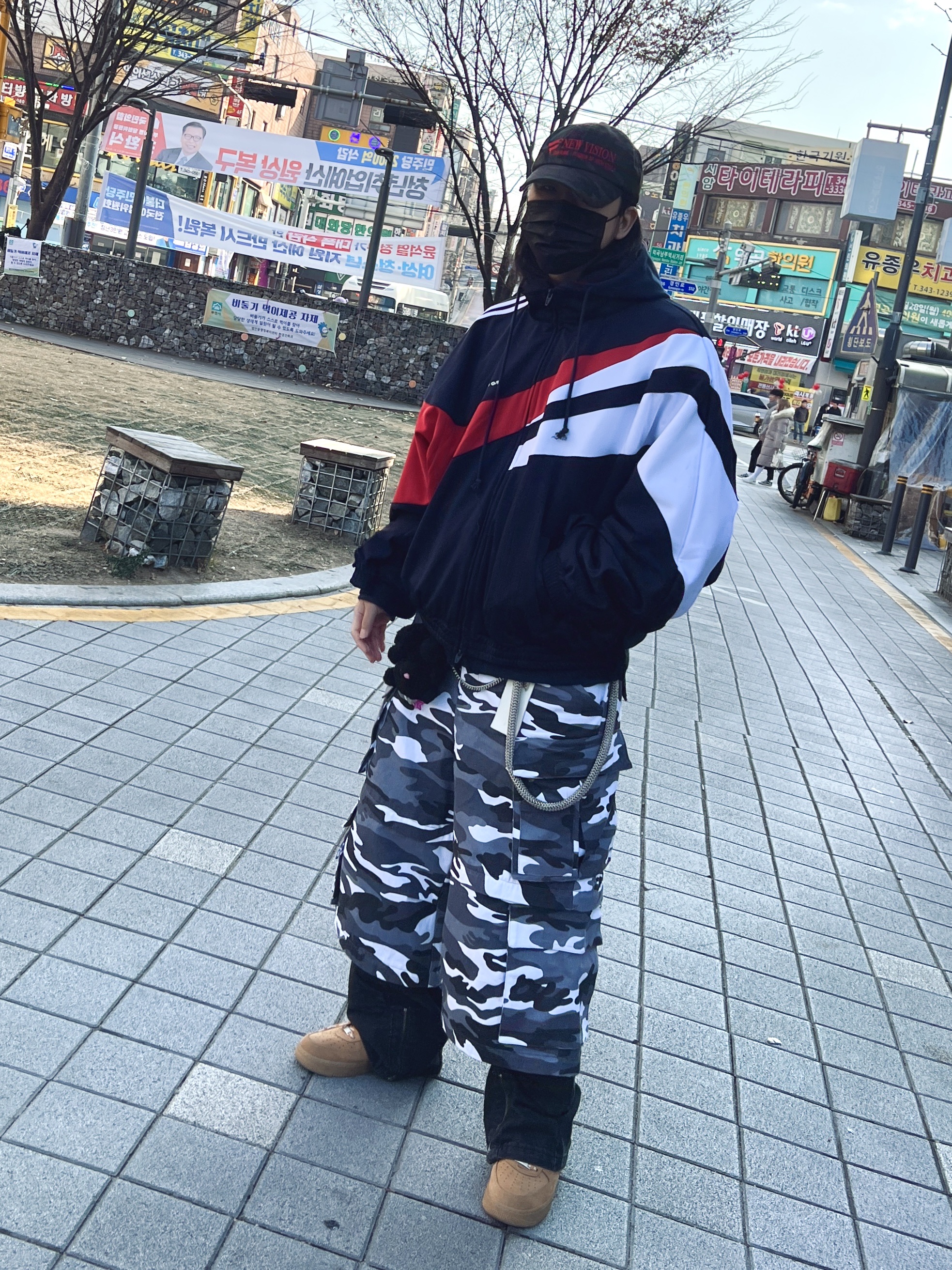 ETCE New Vision Camo Cap Night Jungle, Project G/R Hybrid Hooded Track Jacket Navy 착용 스타일 - 1