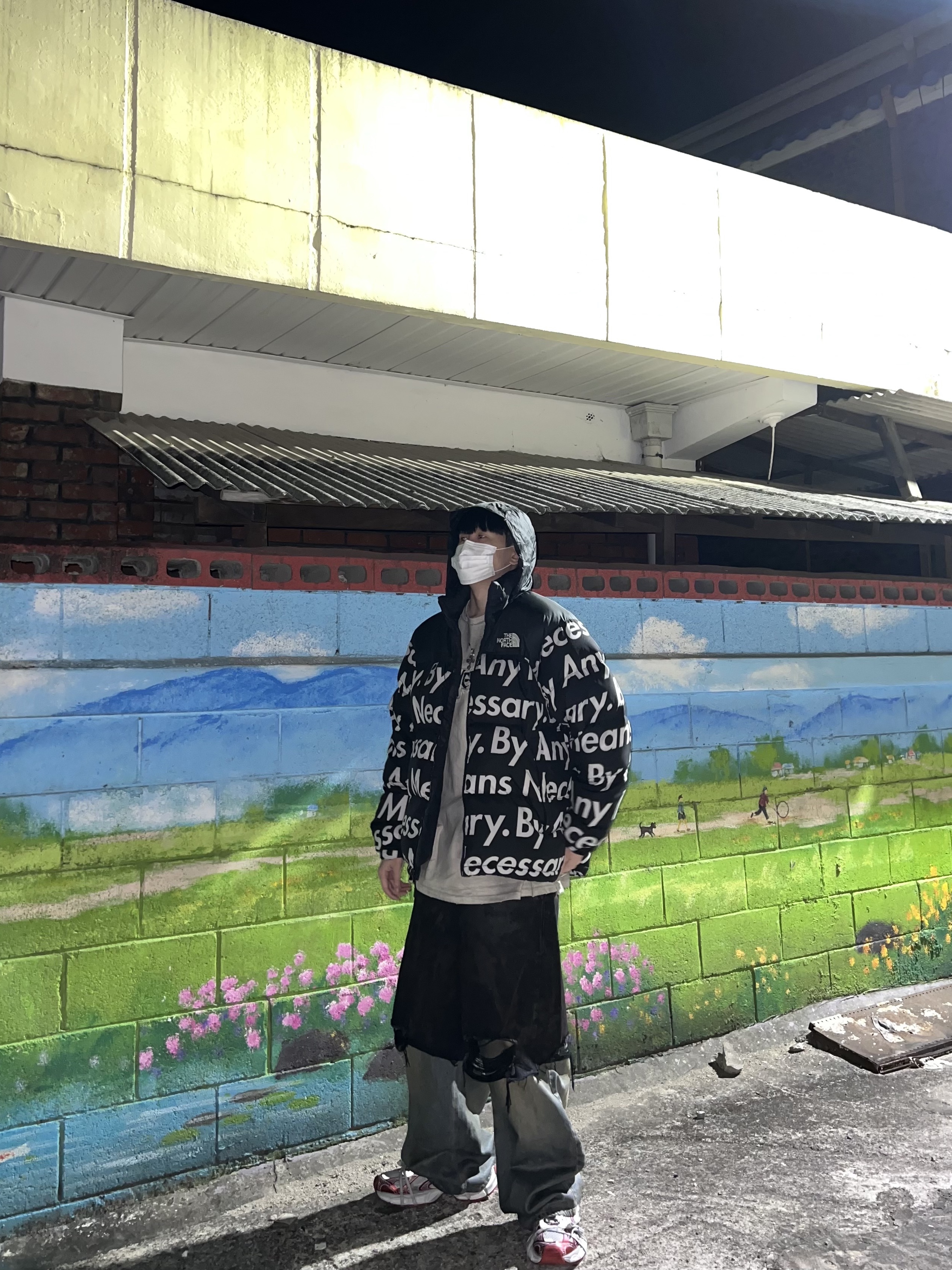 Project G/R Furious Logo Applique L/S T-Shirt Grey - 10 Corso Como Exclusive, Project G/R Coated Backward Denim Pants Blue 착용 스타일