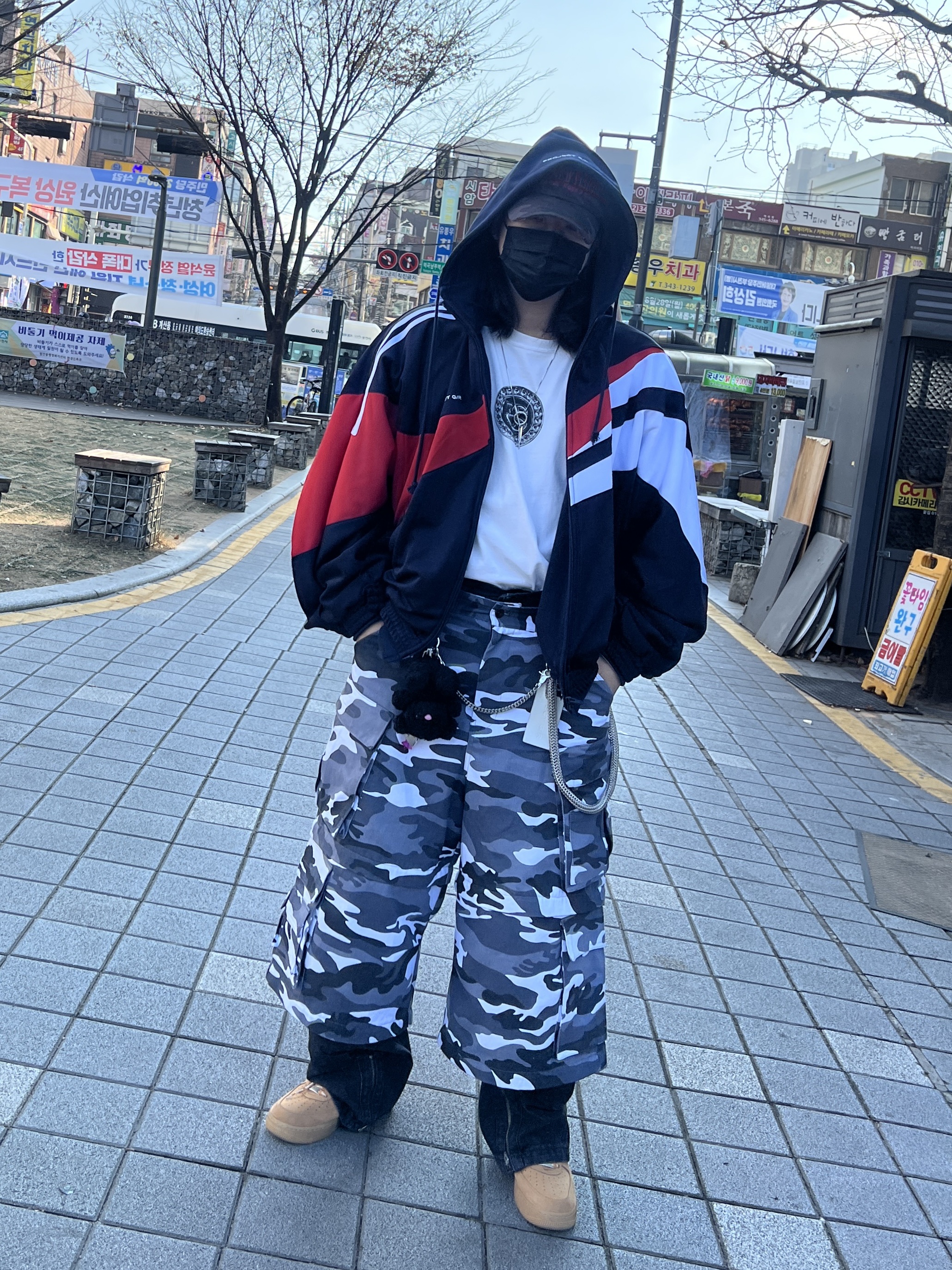 ETCE New Vision Camo Cap Night Jungle, Project G/R Hybrid Hooded Track Jacket Navy 착용 스타일 - 2
