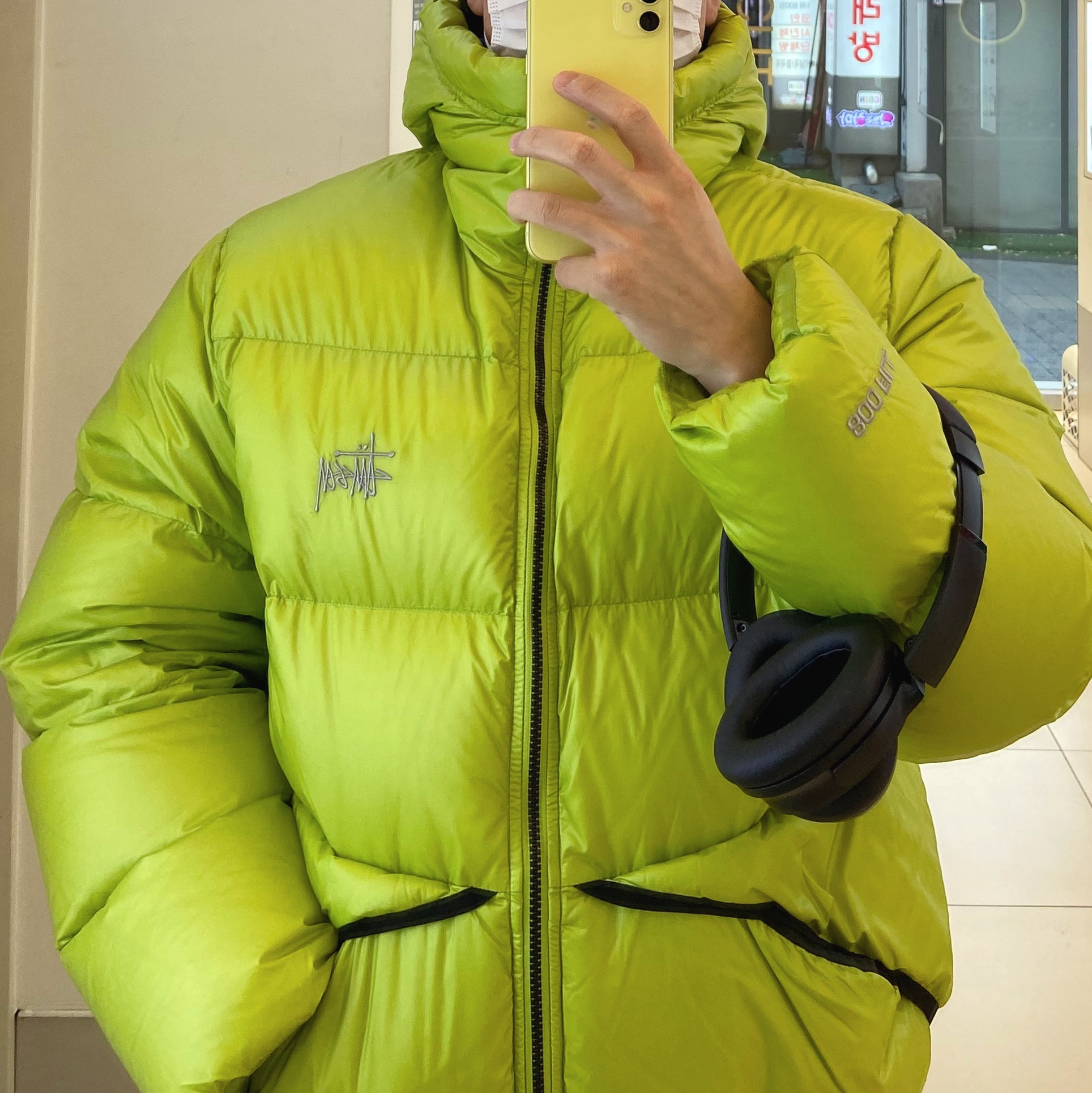 Stussy Down Parka Micro Ripstop Lime 착용 스타일