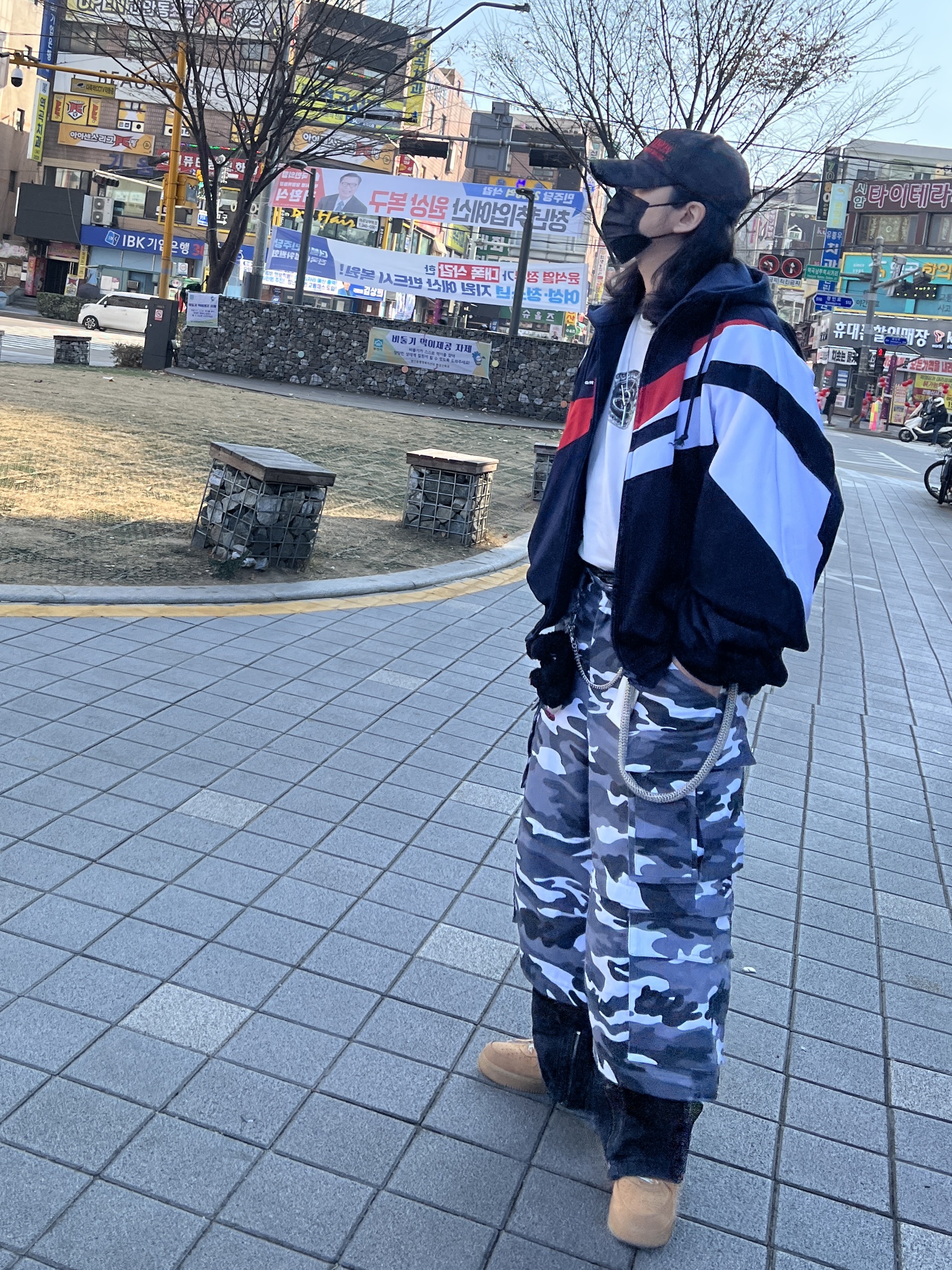 ETCE New Vision Camo Cap Night Jungle, Project G/R Hybrid Hooded Track Jacket Navy 착용 스타일 - 4
