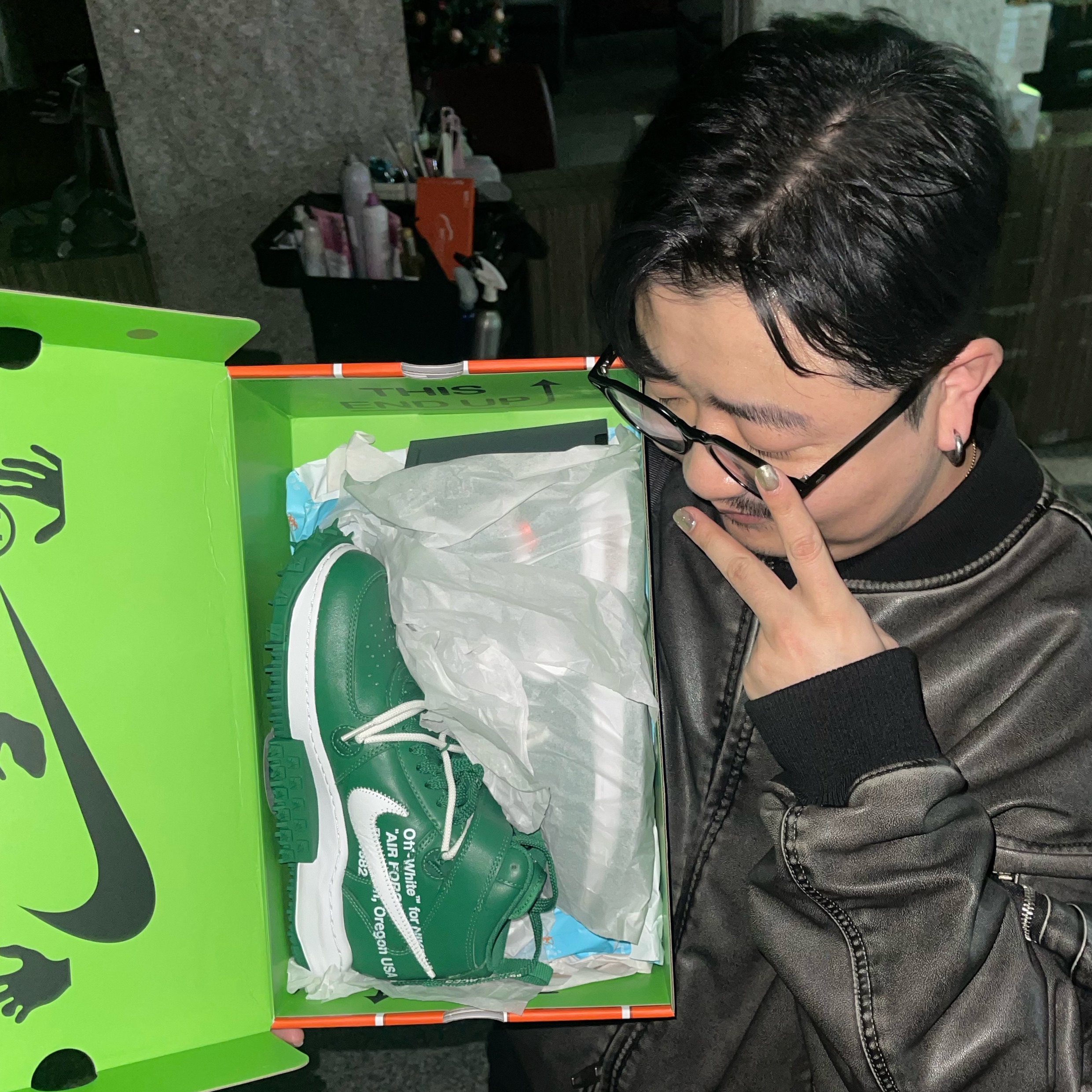 Nike x Off-White Air Force 1 Mid SP Leather Pine Green 착용 스타일