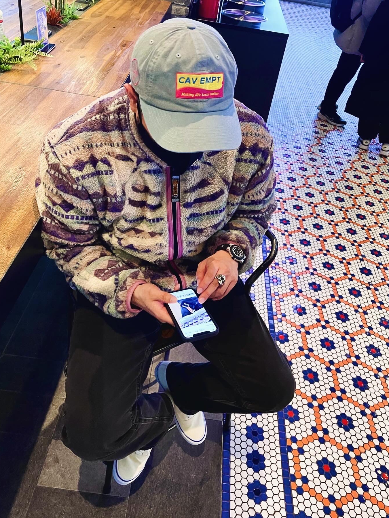 Kapital Ashland Stripe & Bone Fleece Zip Blouson Purple, Vans Vault OG Authentic LX Classic White 착용 스타일 - 2