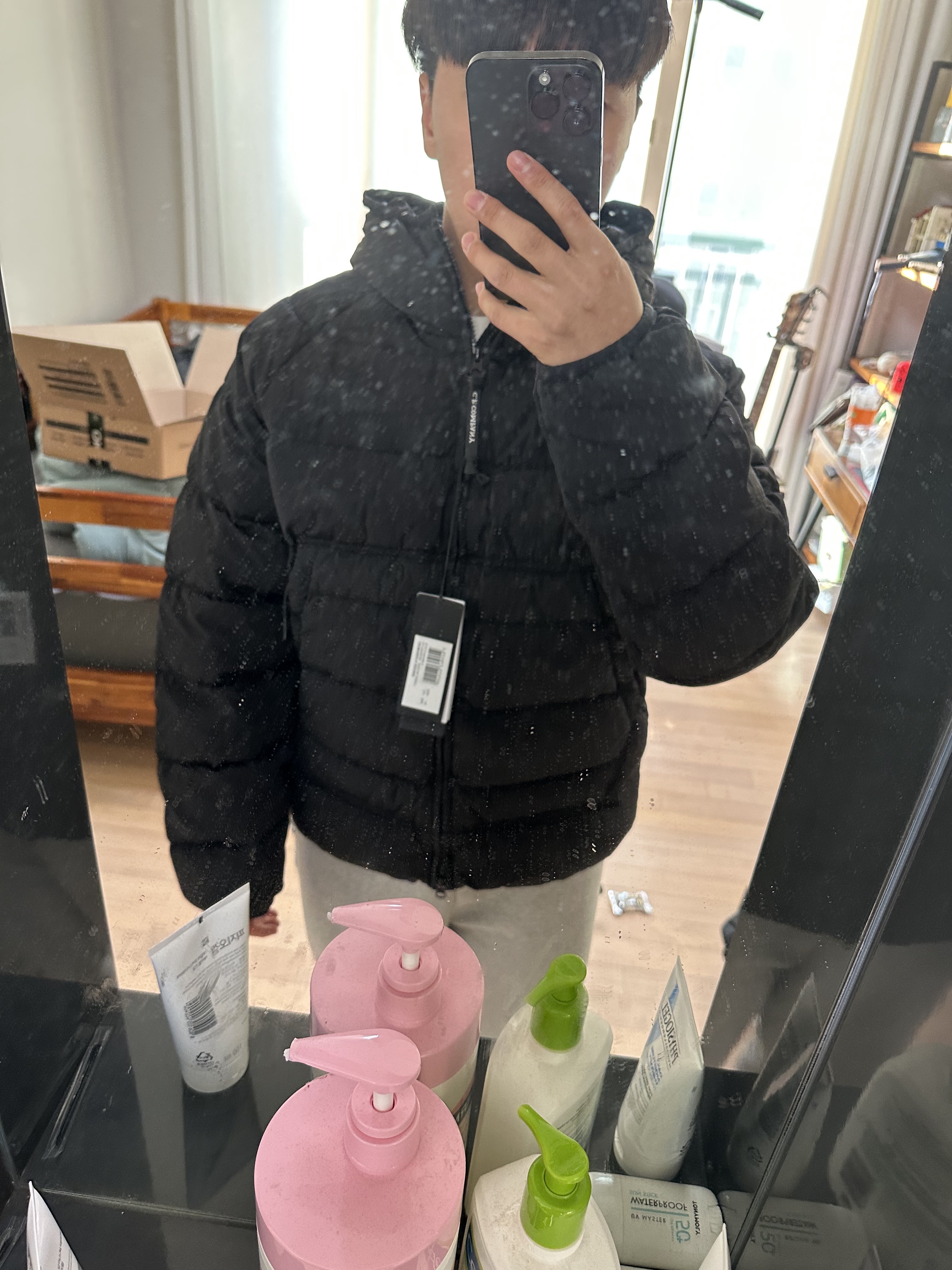 C.P. Company Eco-Chrome R Hooded Down Goggle Jacket Black - 23FW 착용 스타일 - 1