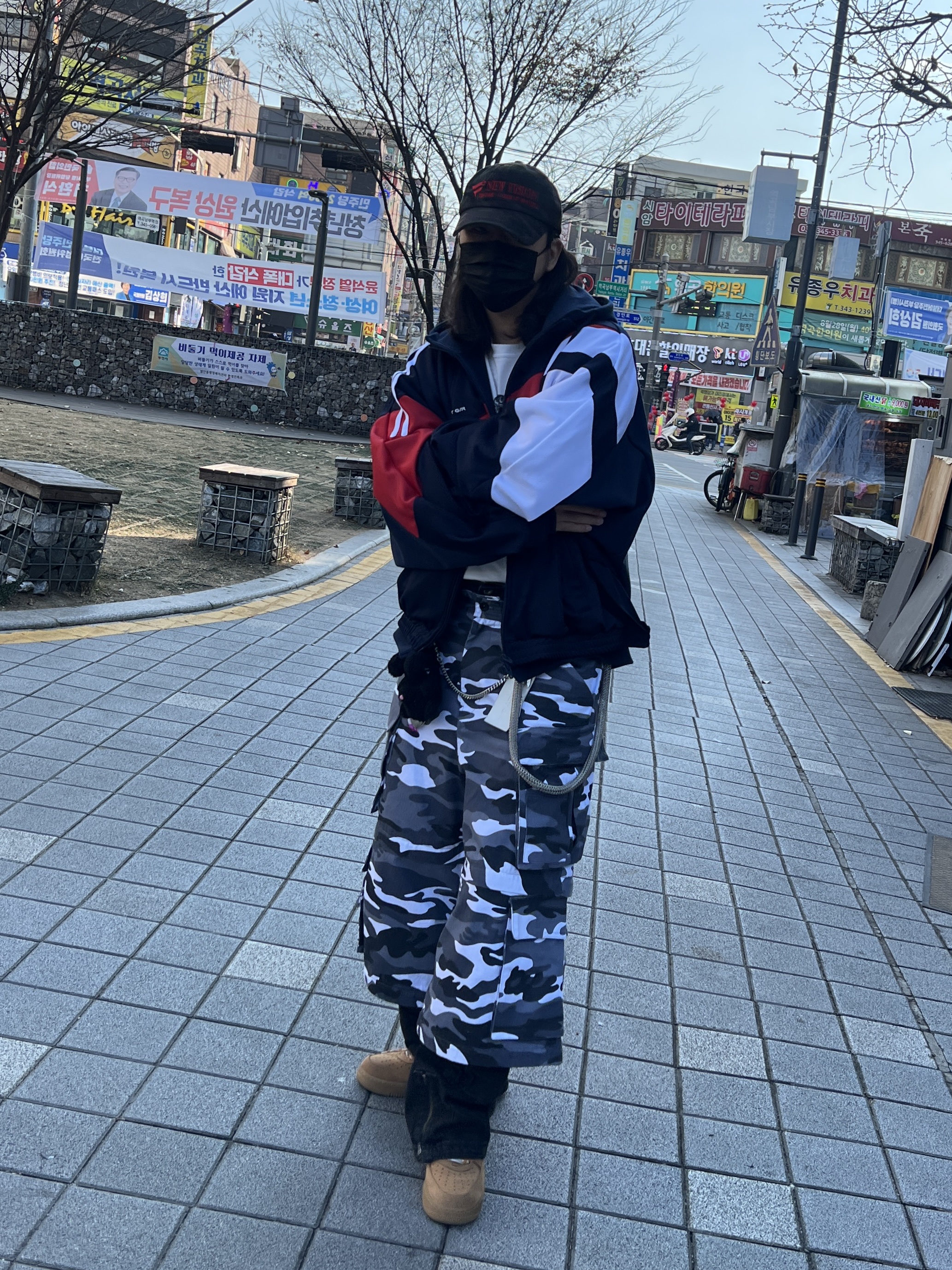 ETCE New Vision Camo Cap Night Jungle, Project G/R Hybrid Hooded Track Jacket Navy 착용 스타일 - 3