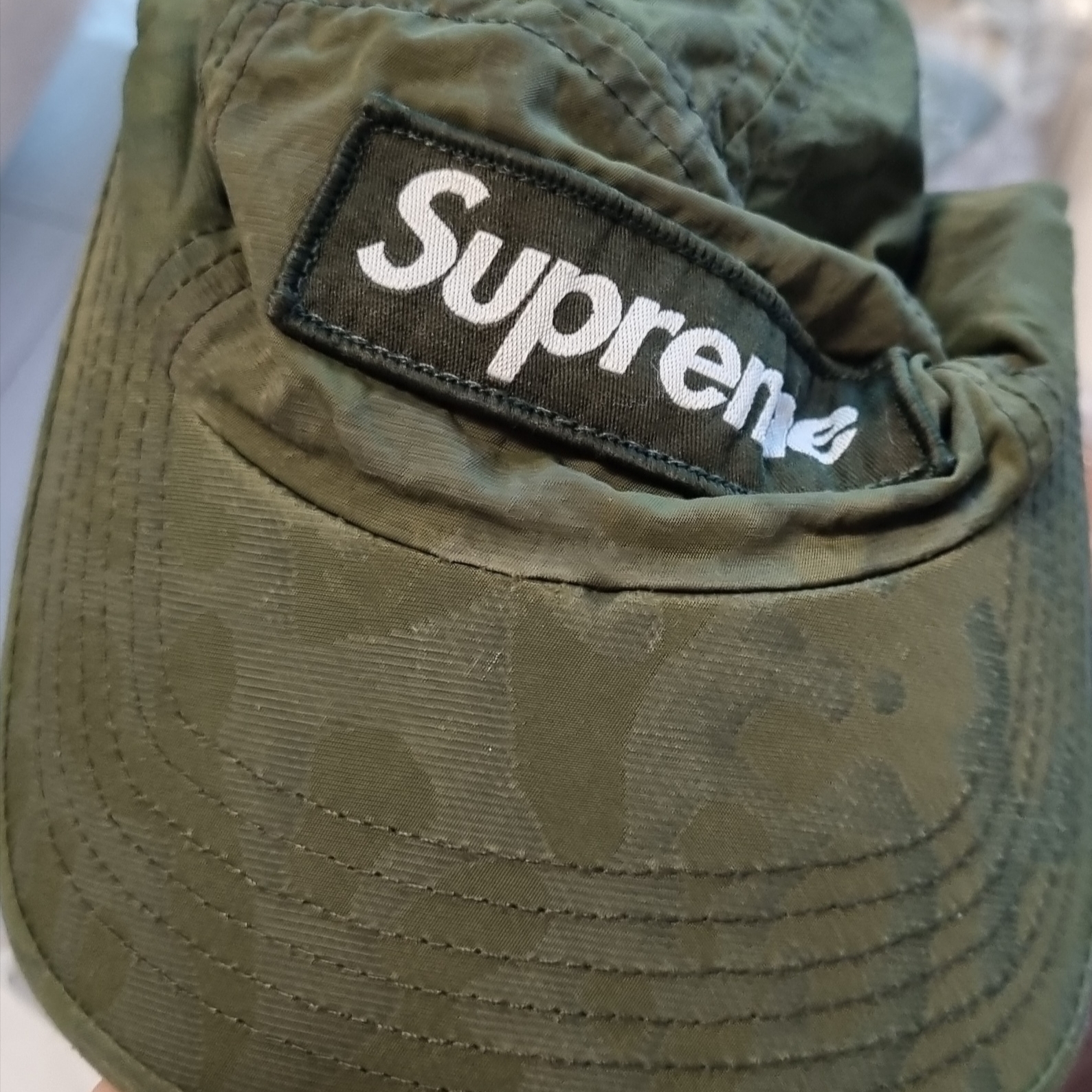 Supreme Overdyed Camo Nylon Camp Cap Green - 23SS 착용 스타일