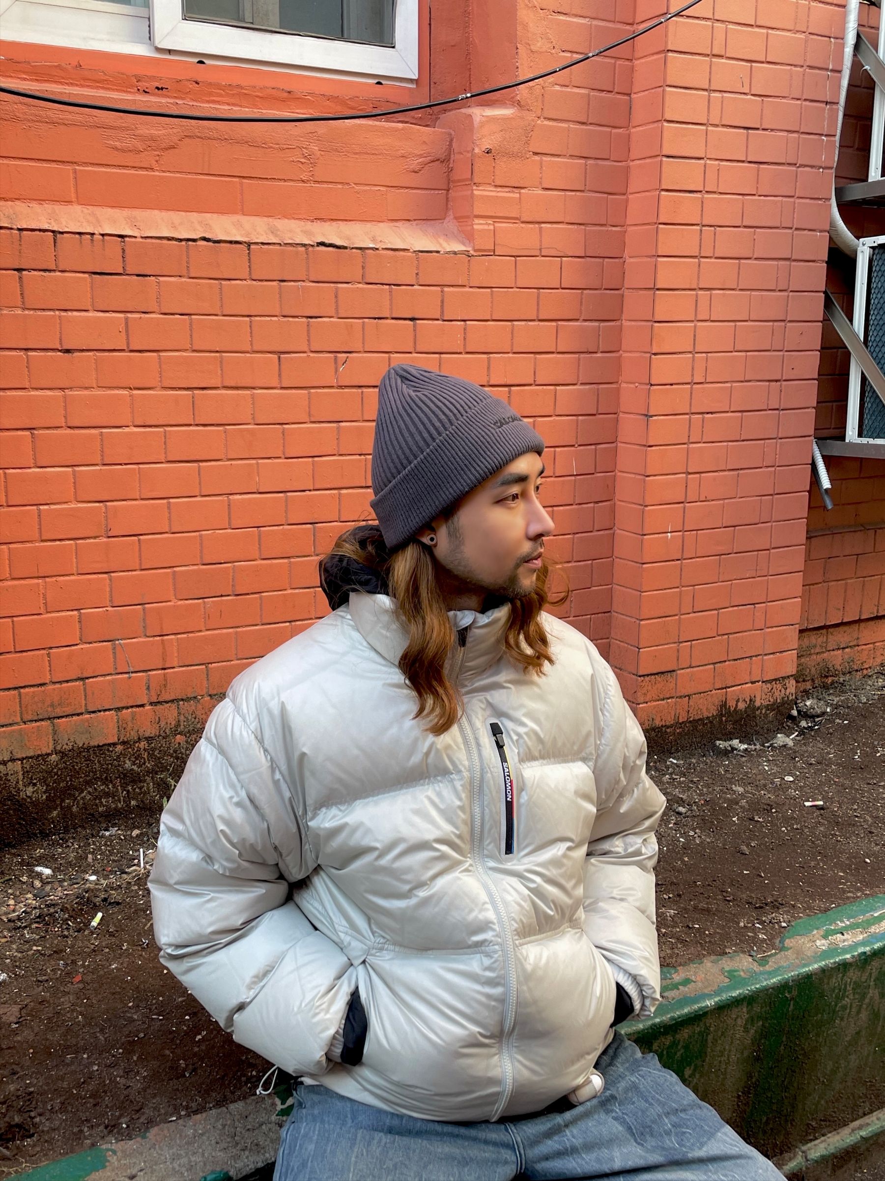 Salomon Contour Down Jacket Light Grey, Salomon XT-6 Gore-Tex Black Ebony 착용 스타일 - 3