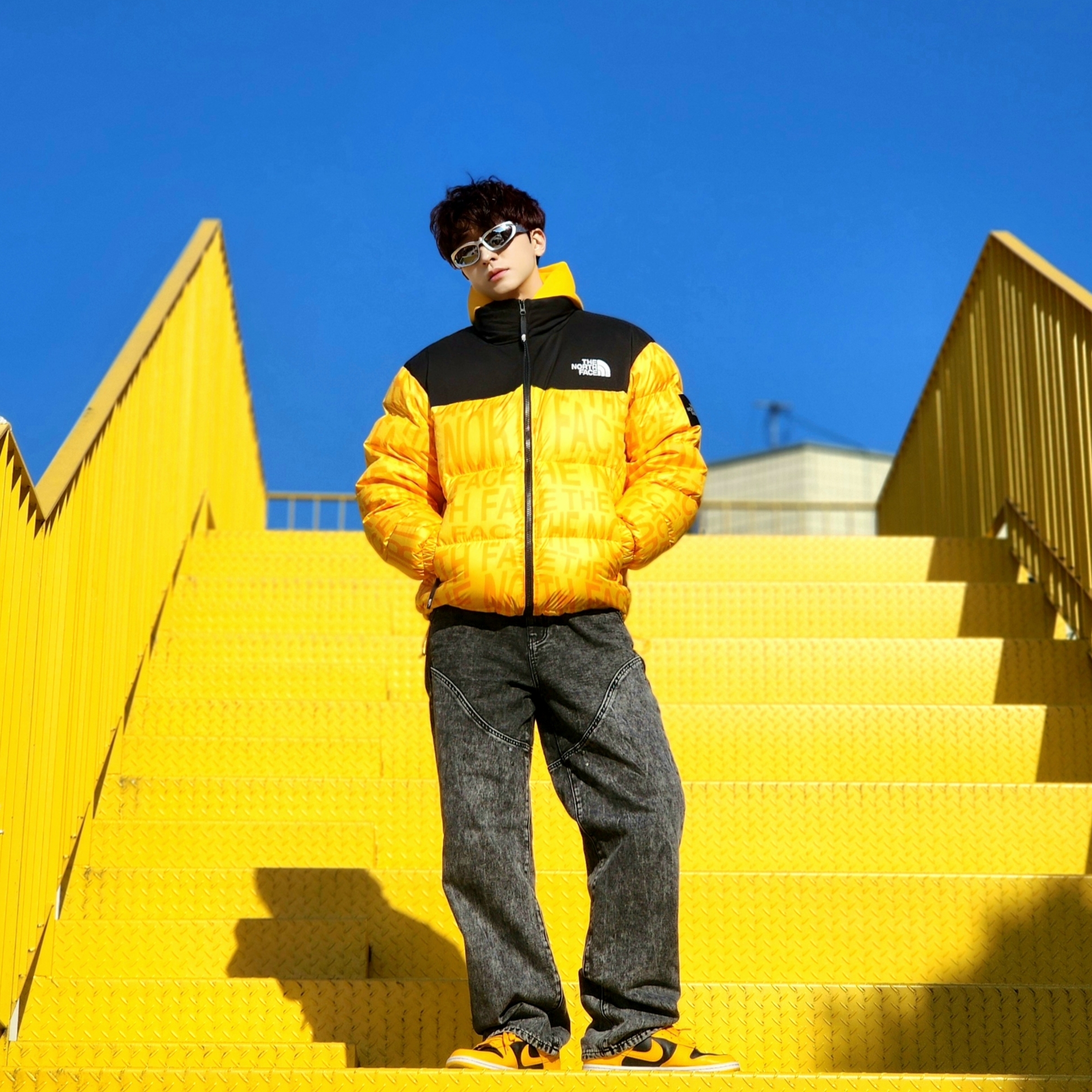 Nike Dunk Low Retro Championship Goldenrod, The North Face White Label Novelty Nuptse Down Jacket P Yellow 착용 스타일 - 3