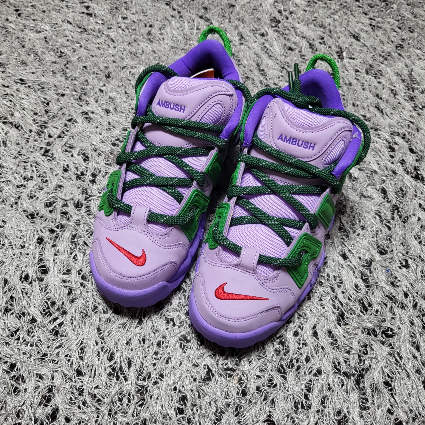 Nike x Ambush Air More Uptempo Low Lilac and Apple Green 착용 스타일
