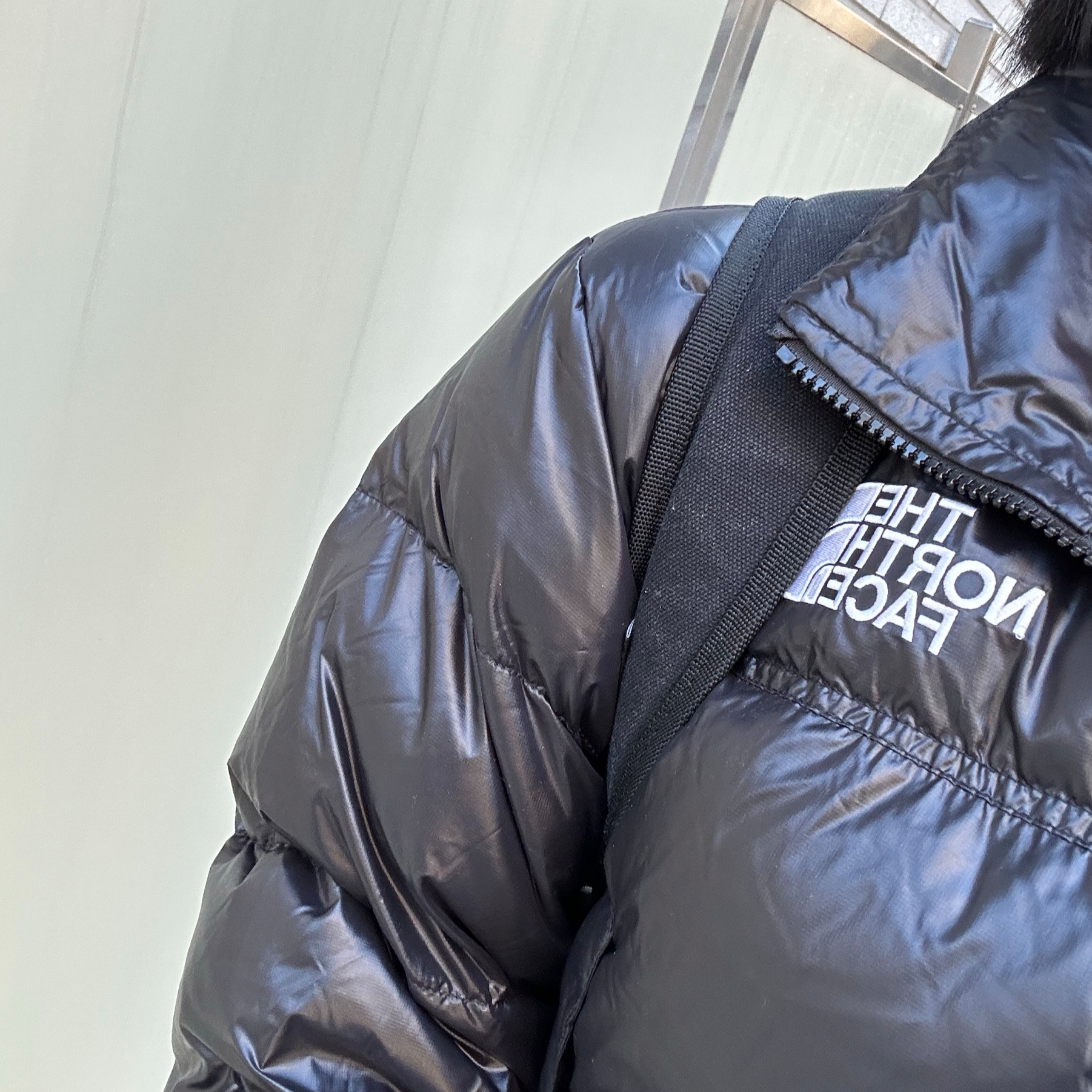 (W) The North Face Nuptse Short Jacket TNF Black 착용 스타일