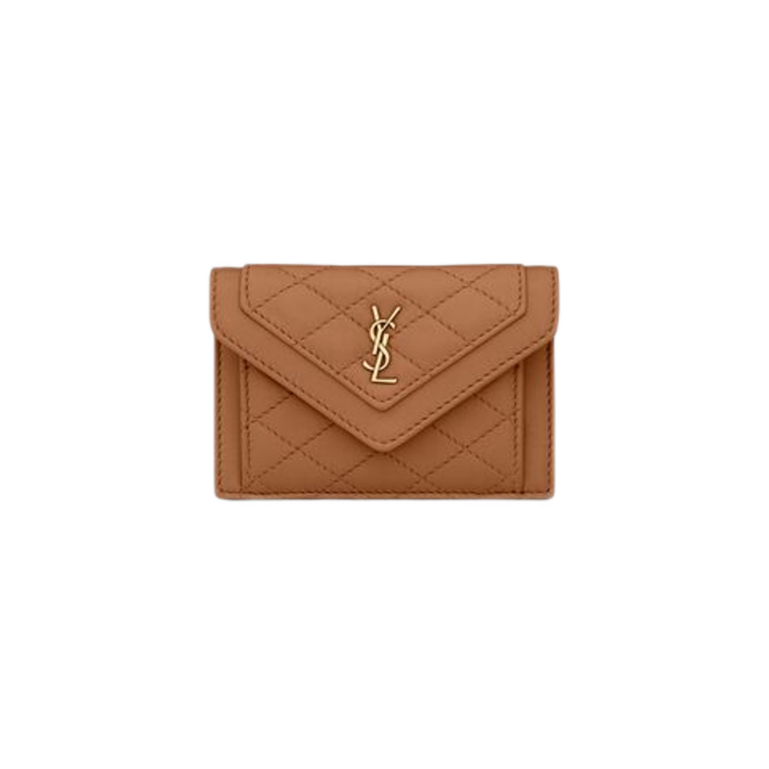 Saint Laurent Gaby Flap Card Case In Quilted Lambskin Ginger Brown 상세 이미지 1