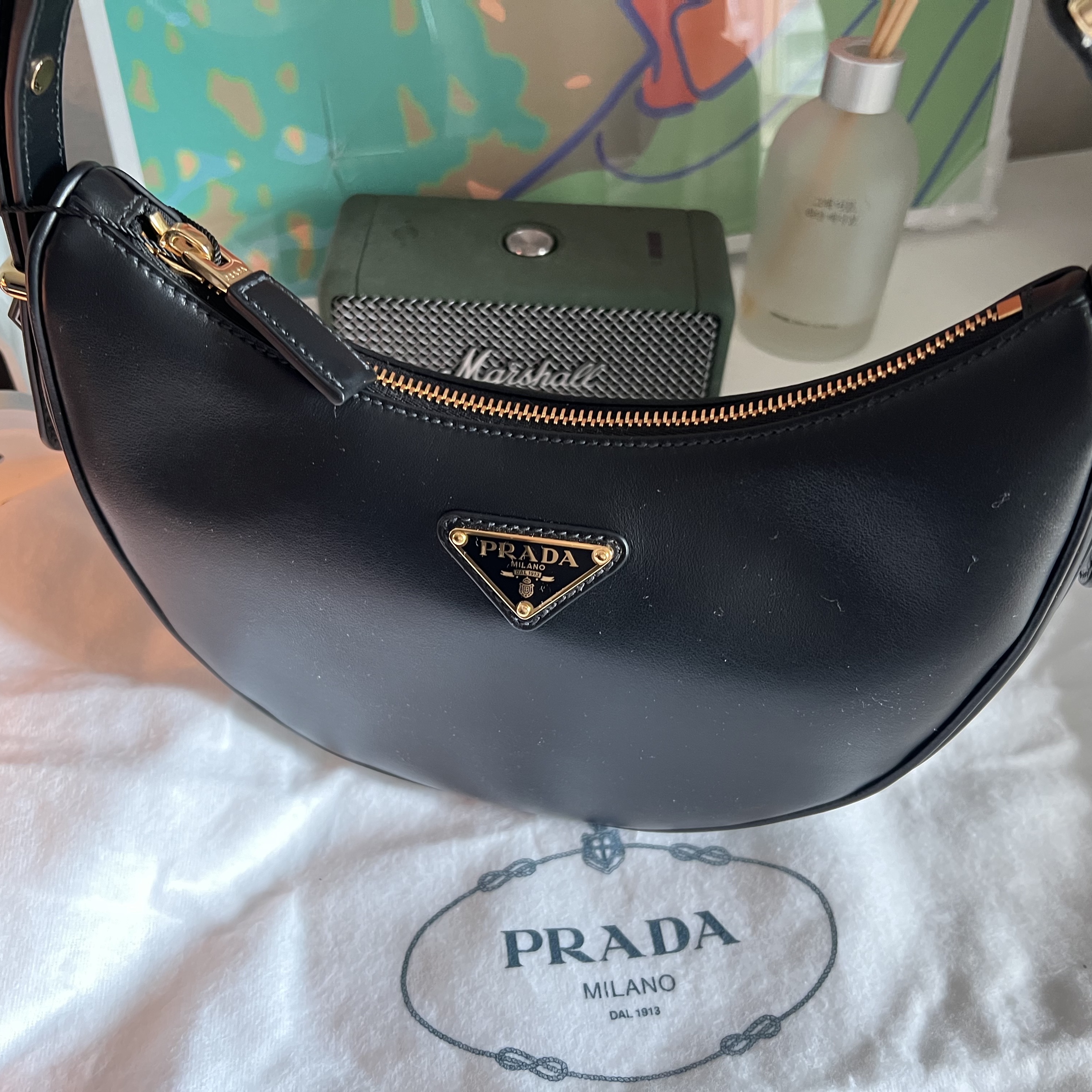 Prada Arque Leather Shoulder Bag Black 착용 스타일