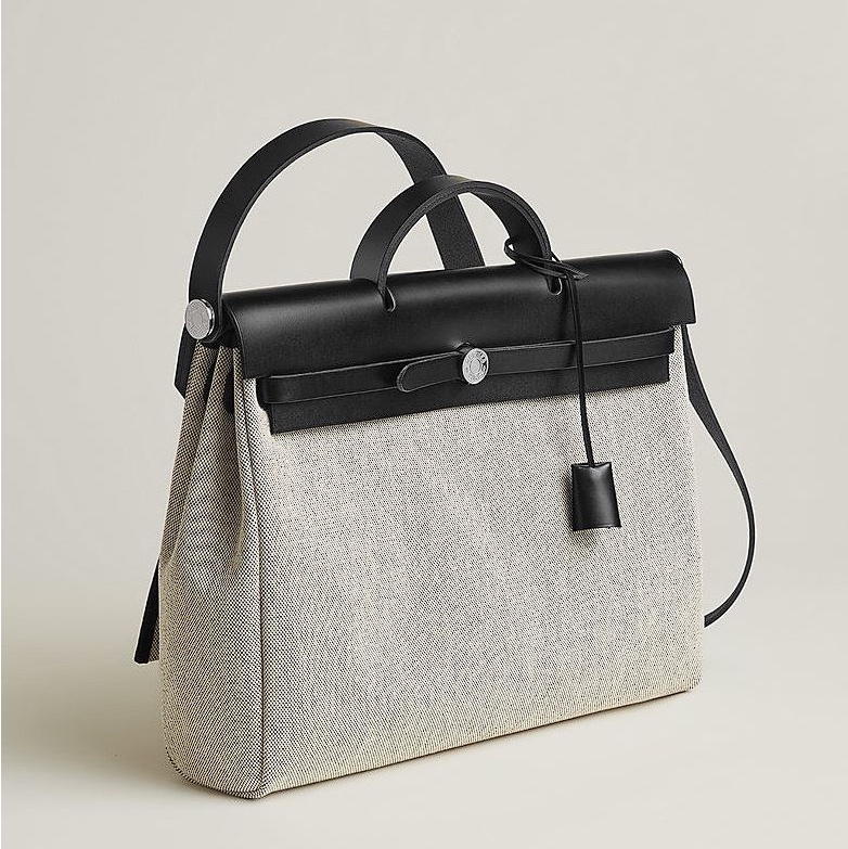 Hermes Herbag Messenger 39 Bag H Viking Canvas Hunter & Palladium Ecru Noir 착용 스타일 - 2
