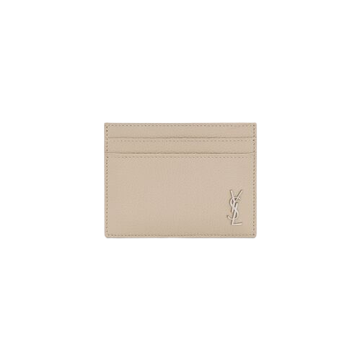 Saint Laurent Tiny Cassandre Card Case In Grained Leather Sea Salt