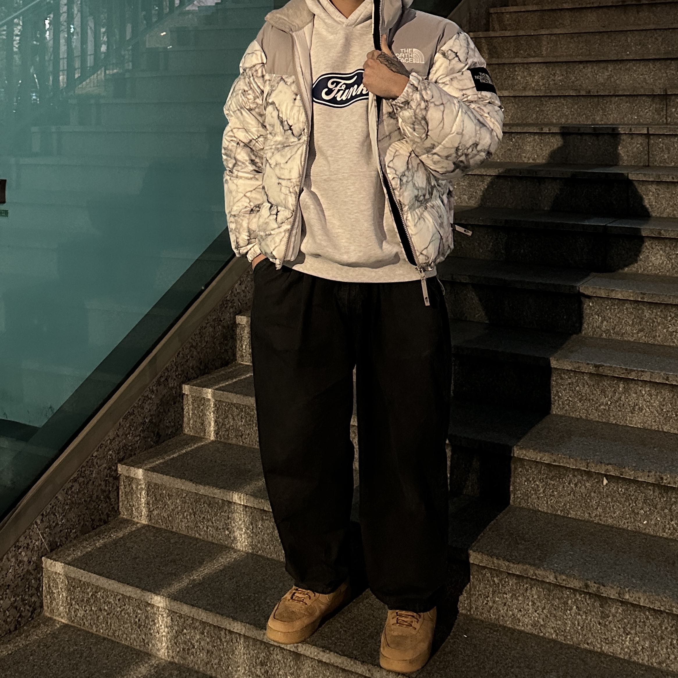 The North Face White Label Novelty Nuptse Down Jacket P White, Nike Air Force 1 '07 WB Flax 착용 스타일 - 3