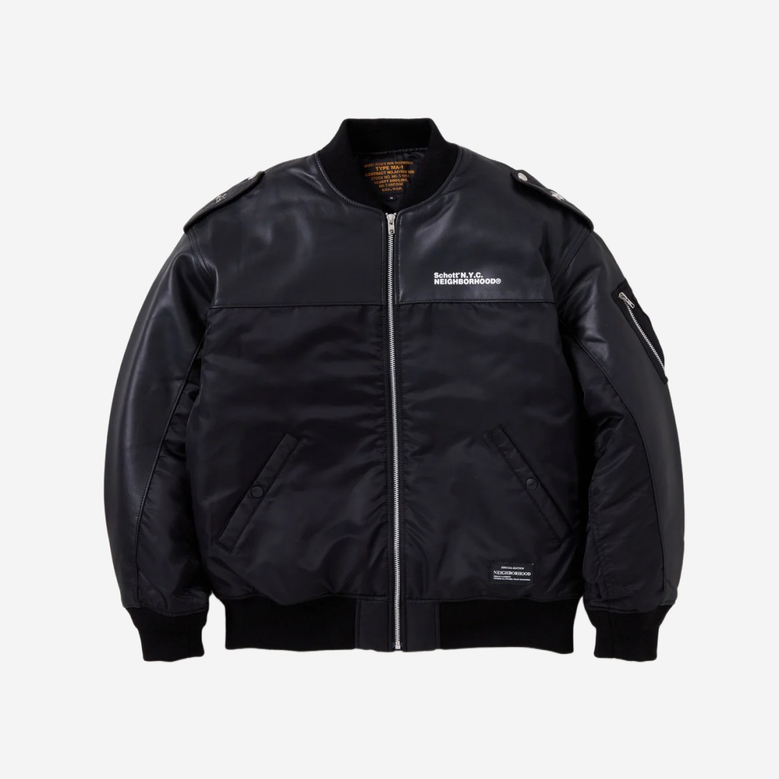 Neighborhood x Schott Leather Combi Ma-1 Jacket Black 상세 이미지 1