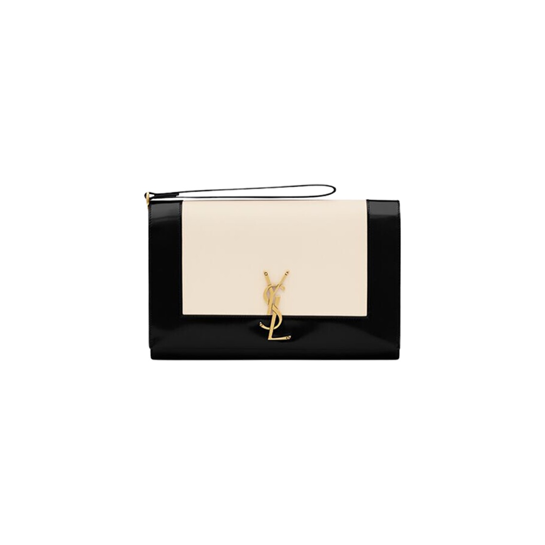 Saint Laurent Cassandre Flap Pouch In Lambskin And Brushed Leather Off White Black 상세 이미지 1