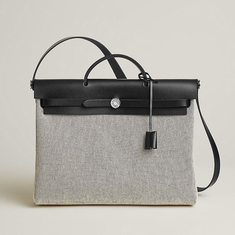 Hermes Herbag Messenger 39 Bag H Viking Canvas Hunter & Palladium Ecru Noir 착용 스타일 - 4