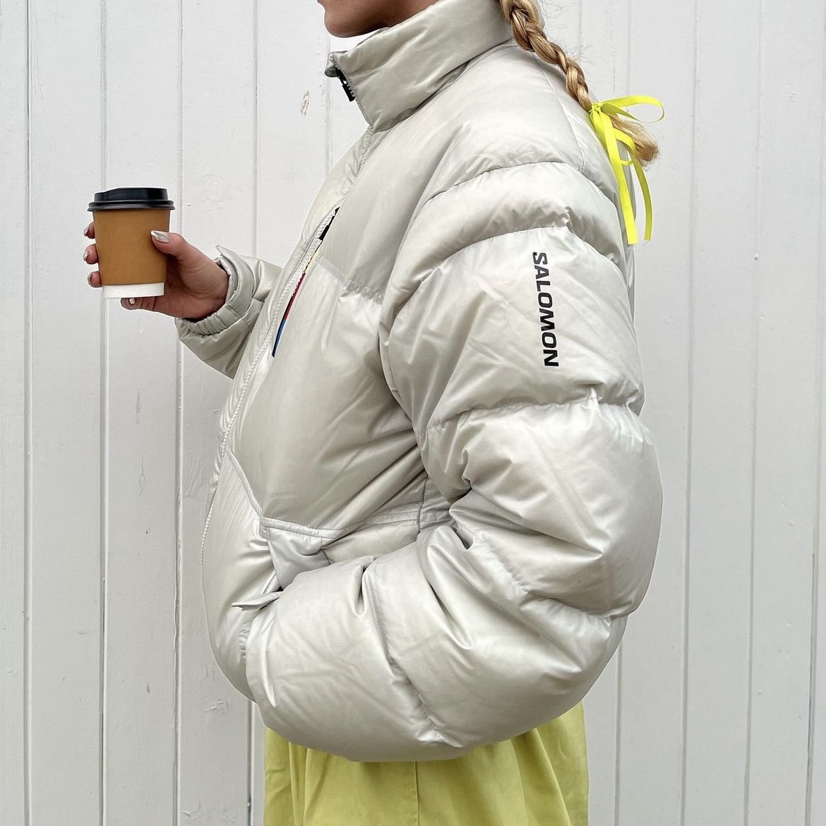Salomon Modisay Jacket Black, Salomon Contour Down Jacket Light Grey 착용 스타일 - 4