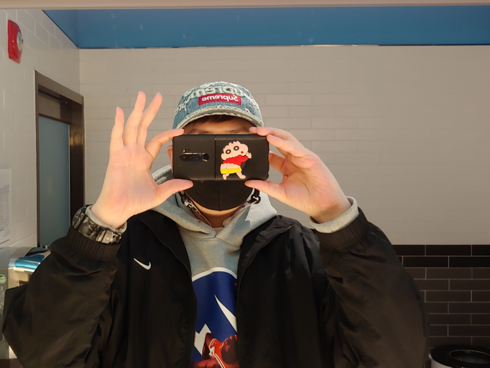 Supreme Frayed Logos Denim Camp Cap Blue - 21SS, Nike M NRG Track Jacket Black 착용 스타일 - 2